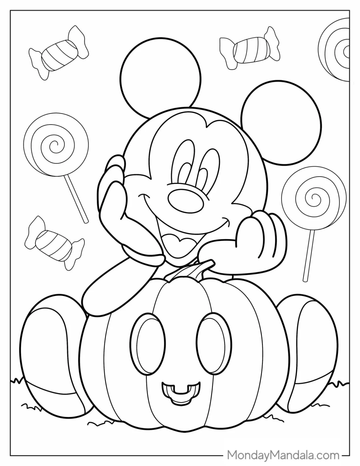 Mickey Mouse With Halloween Pumpkin Coloring Page To Color coloring page