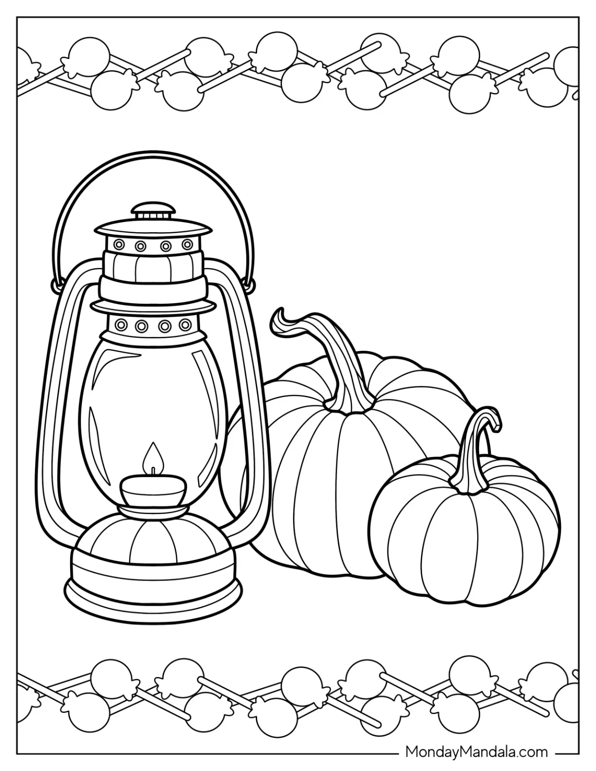 Pumpkin Coloring Page Beside A Vintage Lamp coloring page