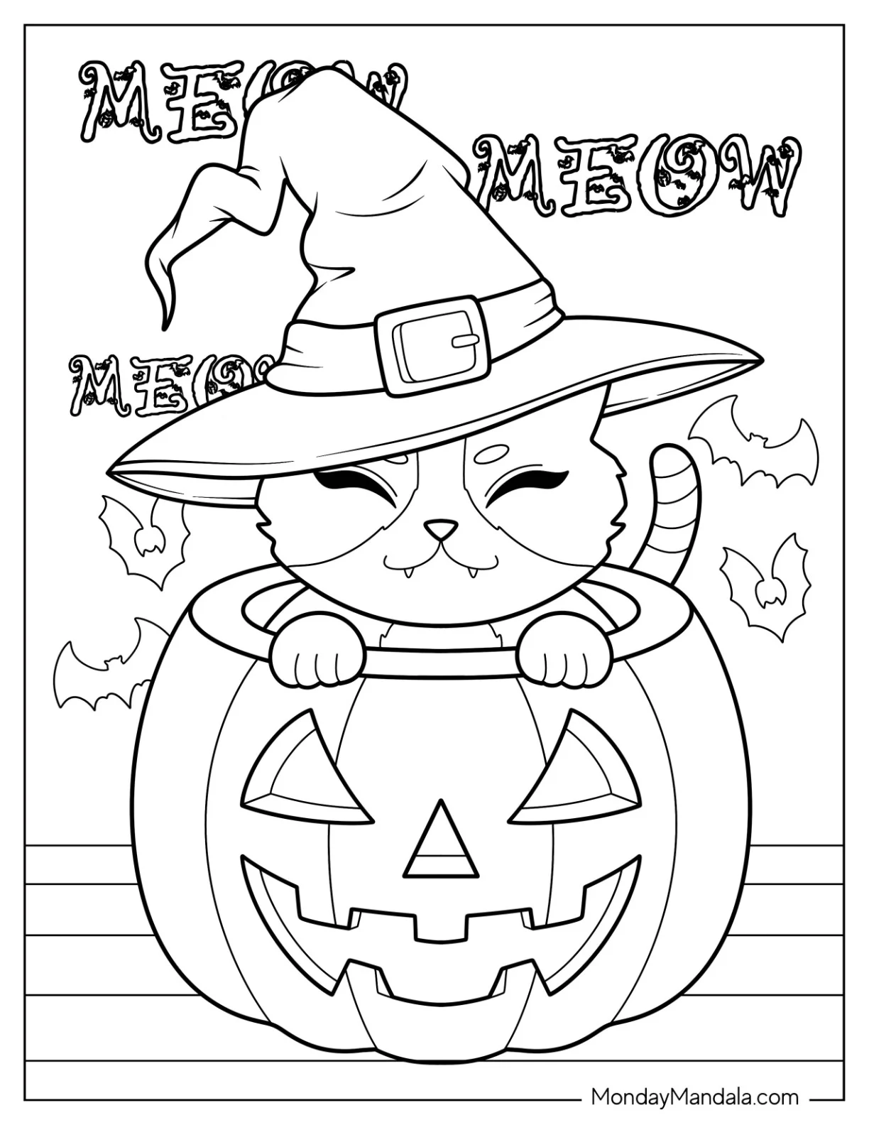 Pumpkin Coloring Page Of Cat Poking Head Out Of A Jack O Lantern coloring page