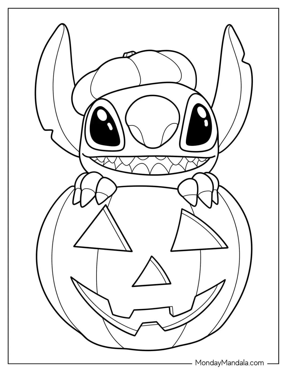Pumpkin Coloring Page Of Cute Stitch Inside A Jack O Lantern For Kids coloring page