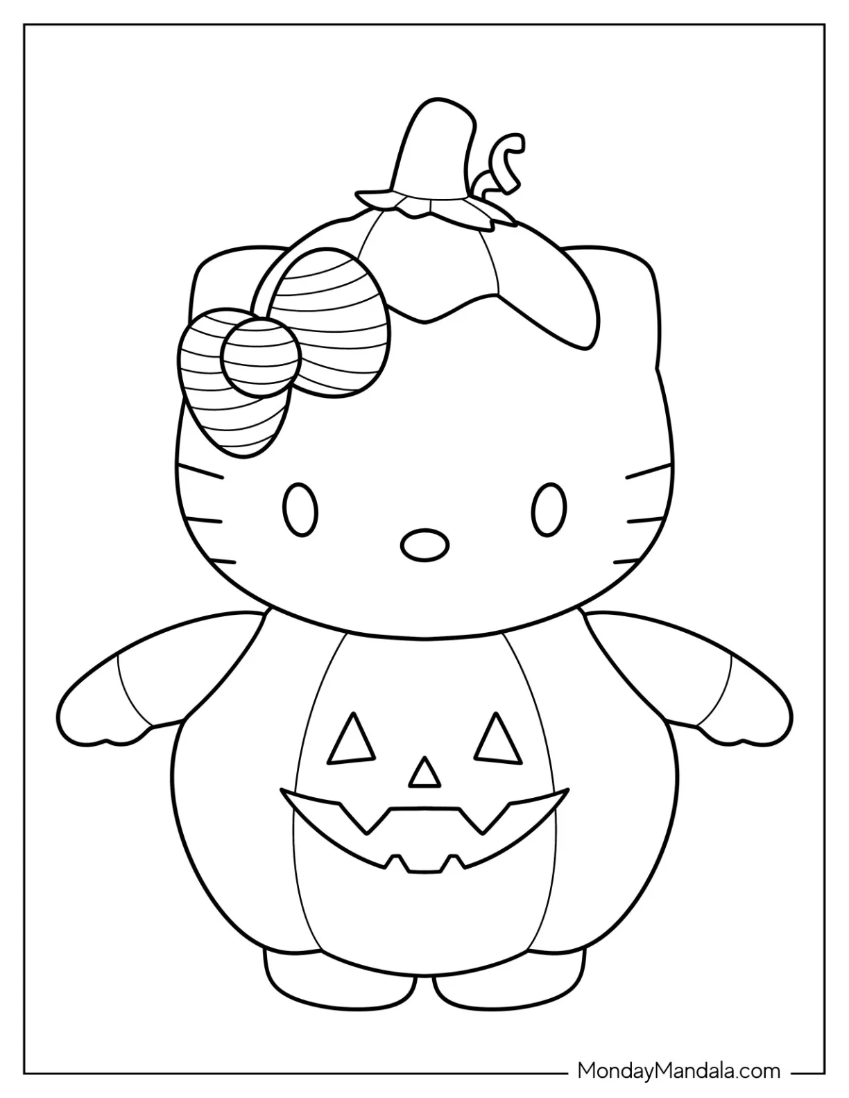 Pumpkin Coloring Page Of Easy Hello Kitty Inside A Jack O Lantern For Preschoolers coloring page