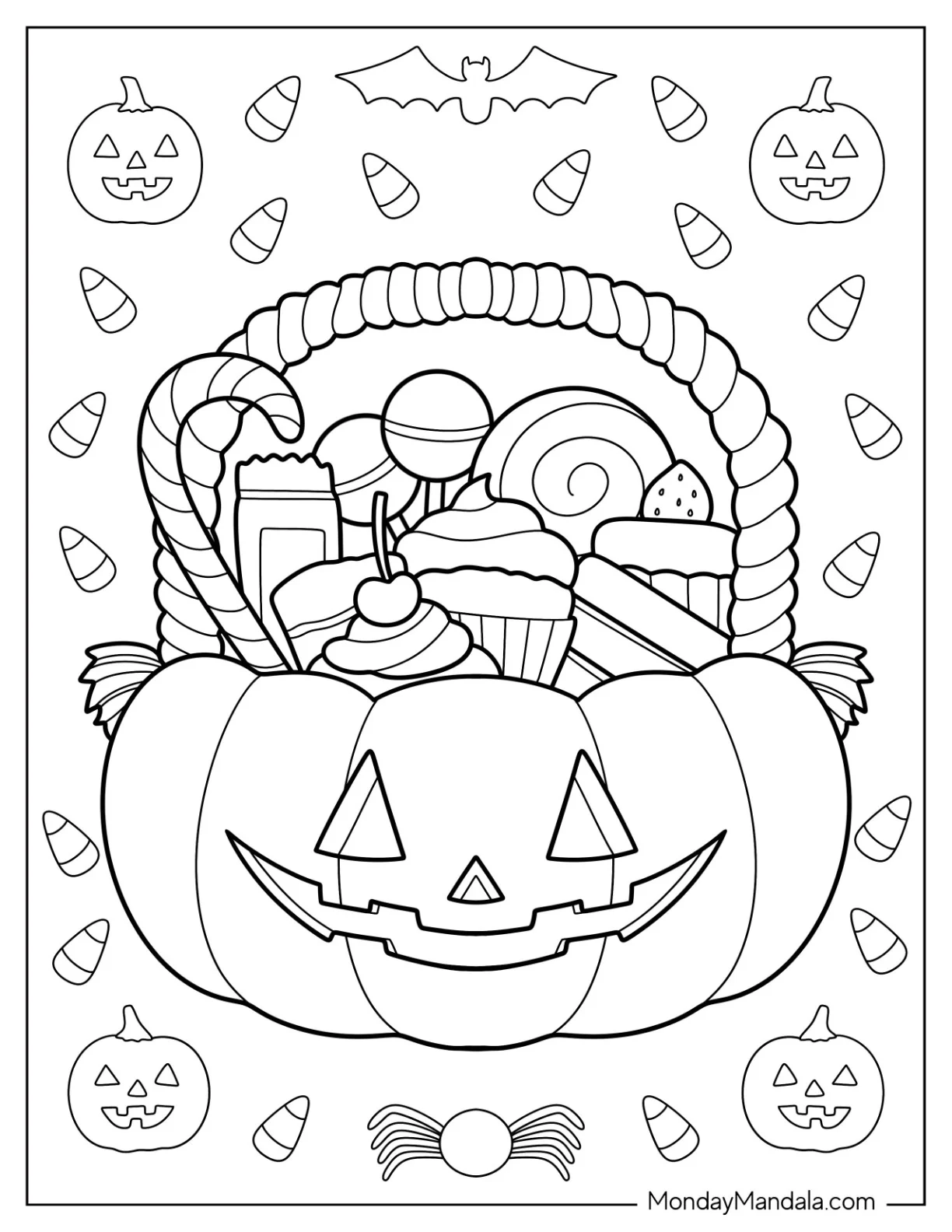 Pumpkin Coloring Page Of Jack O Lantern Full Of Candies coloring page