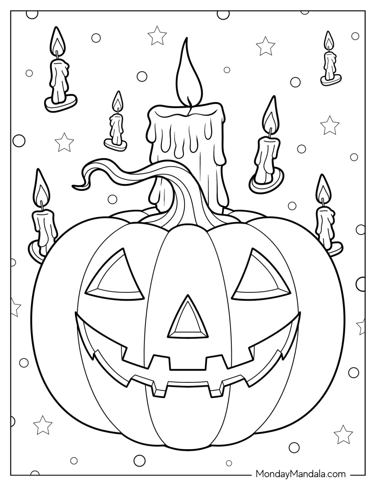 Pumpkin Coloring Page Of Lit Candle Above A Jack O Lantern coloring page