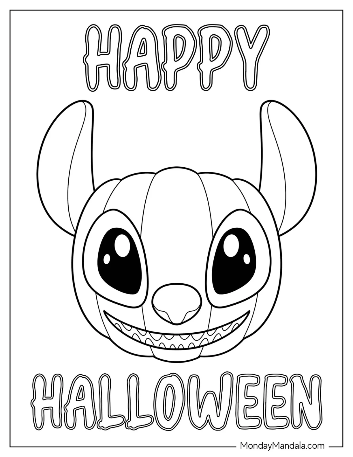 Pumpkin Coloring Page Stitch With Halloween Greeting coloring page