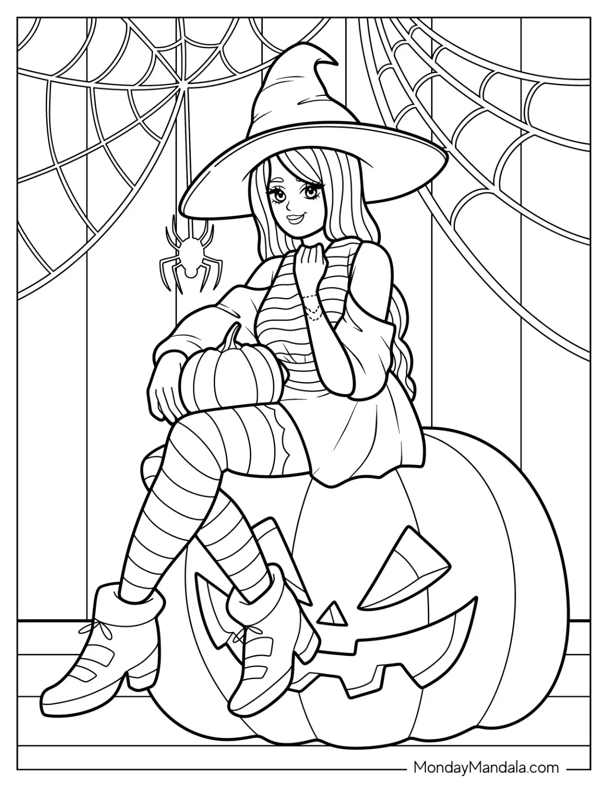 Pumpkin Coloring Page Witch Sitting On A Massive Jack O Lantern coloring page
