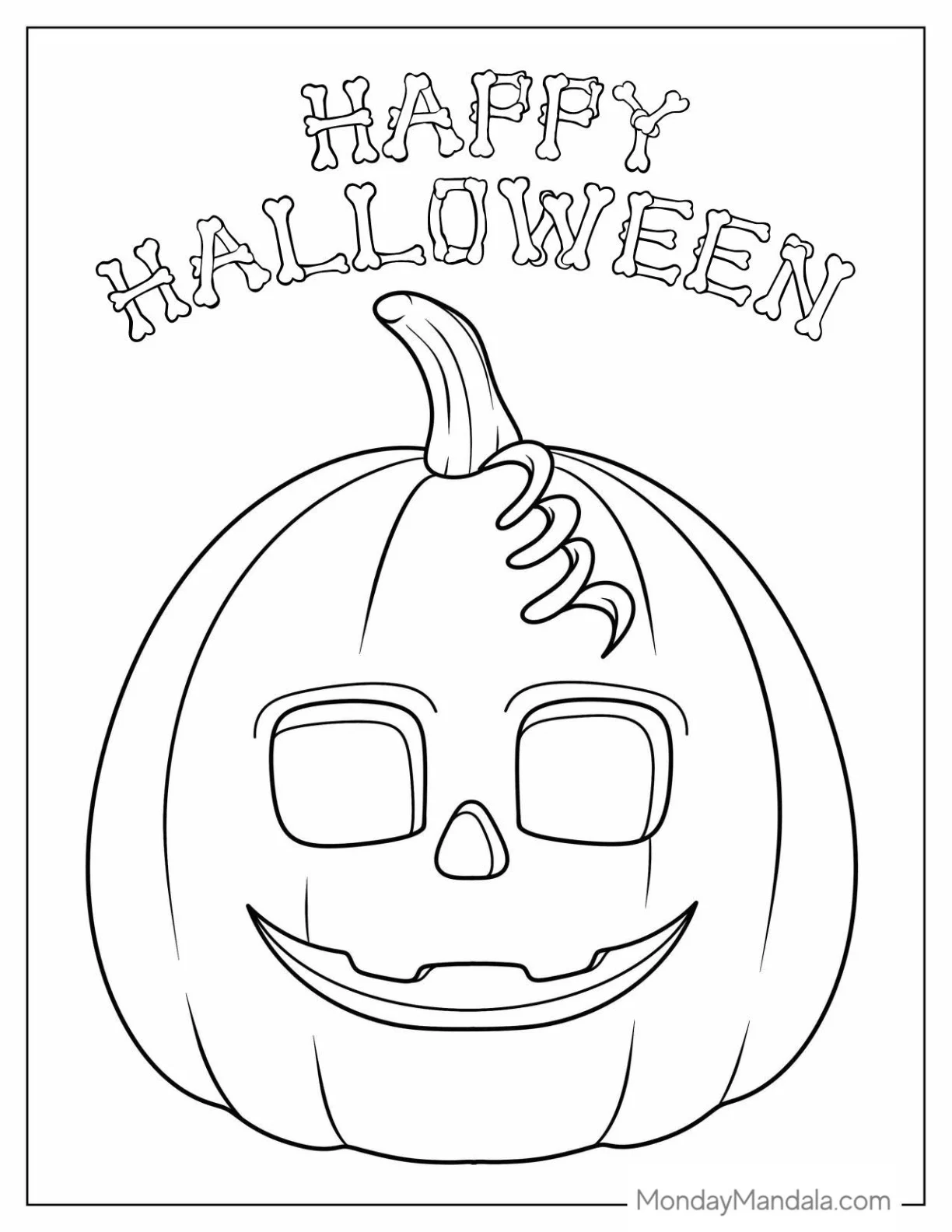 Pumpkin Coloring Page With Happy Halloween In Bones To Color coloring page