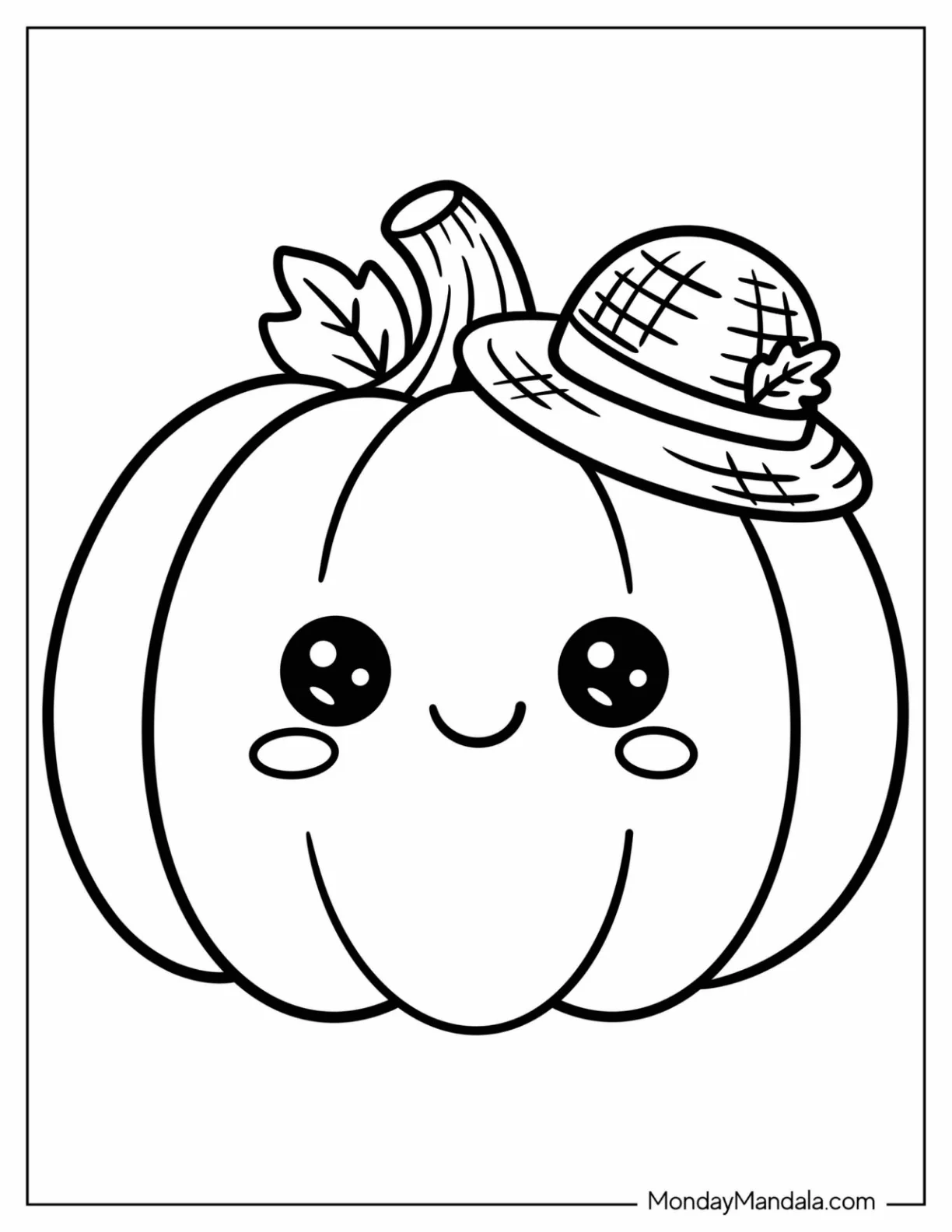 Simple Pumpkin with a Straw Hat Coloring Page for Preschoolers coloring page