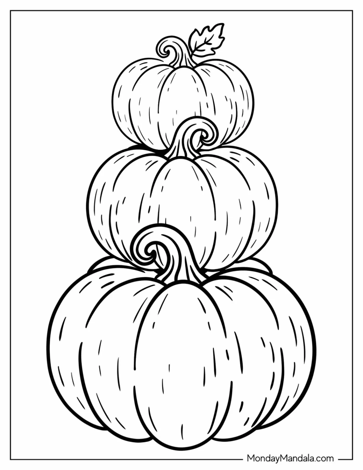 Three Realistic Pumpkins Stacked on Each Other coloring page