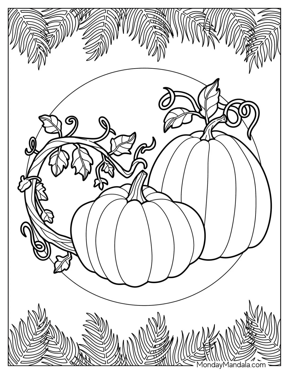 Two Different Sized Pumpkin Coloring Page coloring page — printable line art