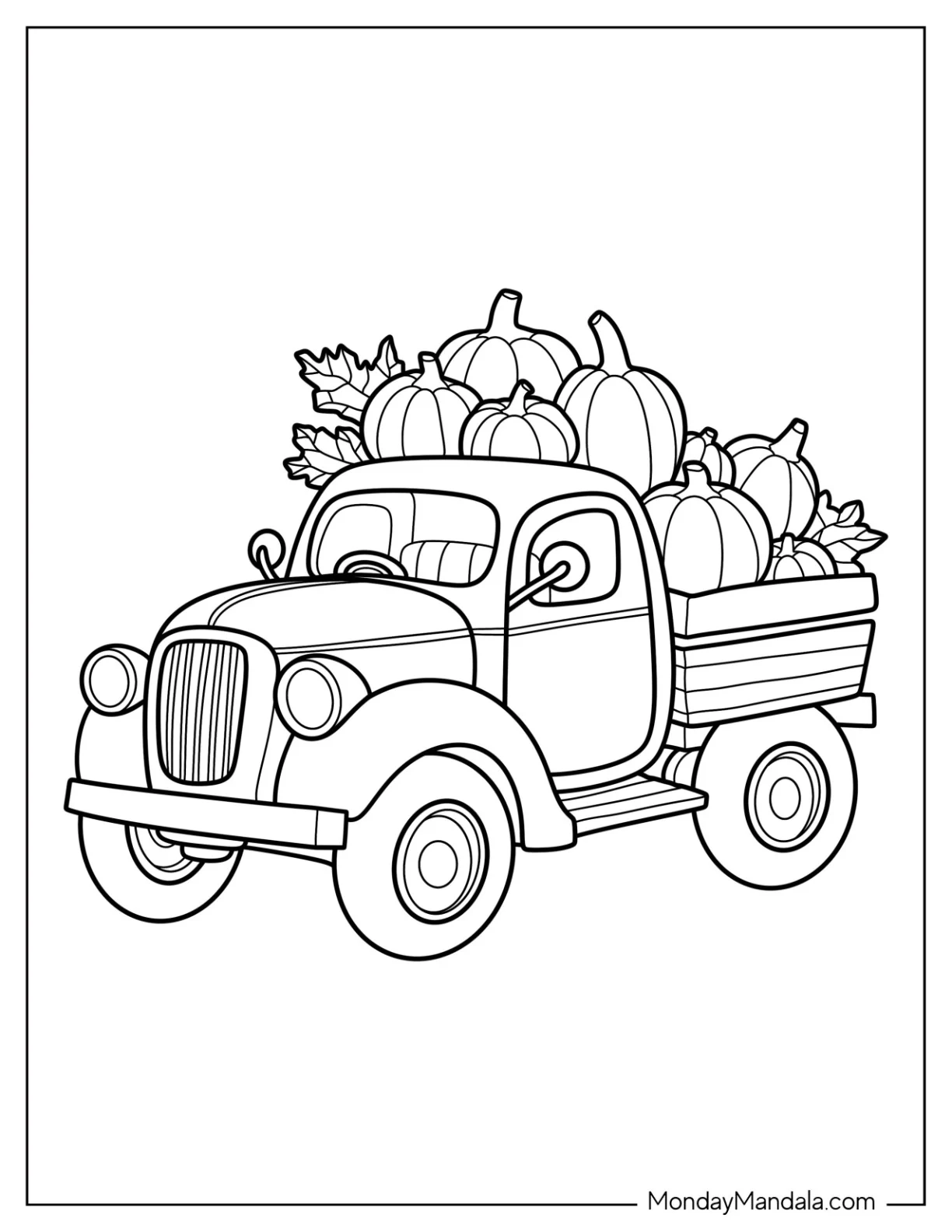 Vintage Truck Full Of Pumpkins Coloring Page coloring page