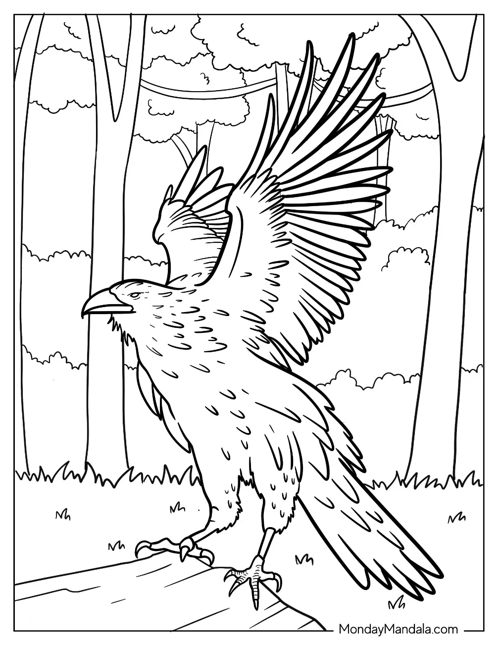 Scary Raven Coloring Page Spreading Its Wings coloring page