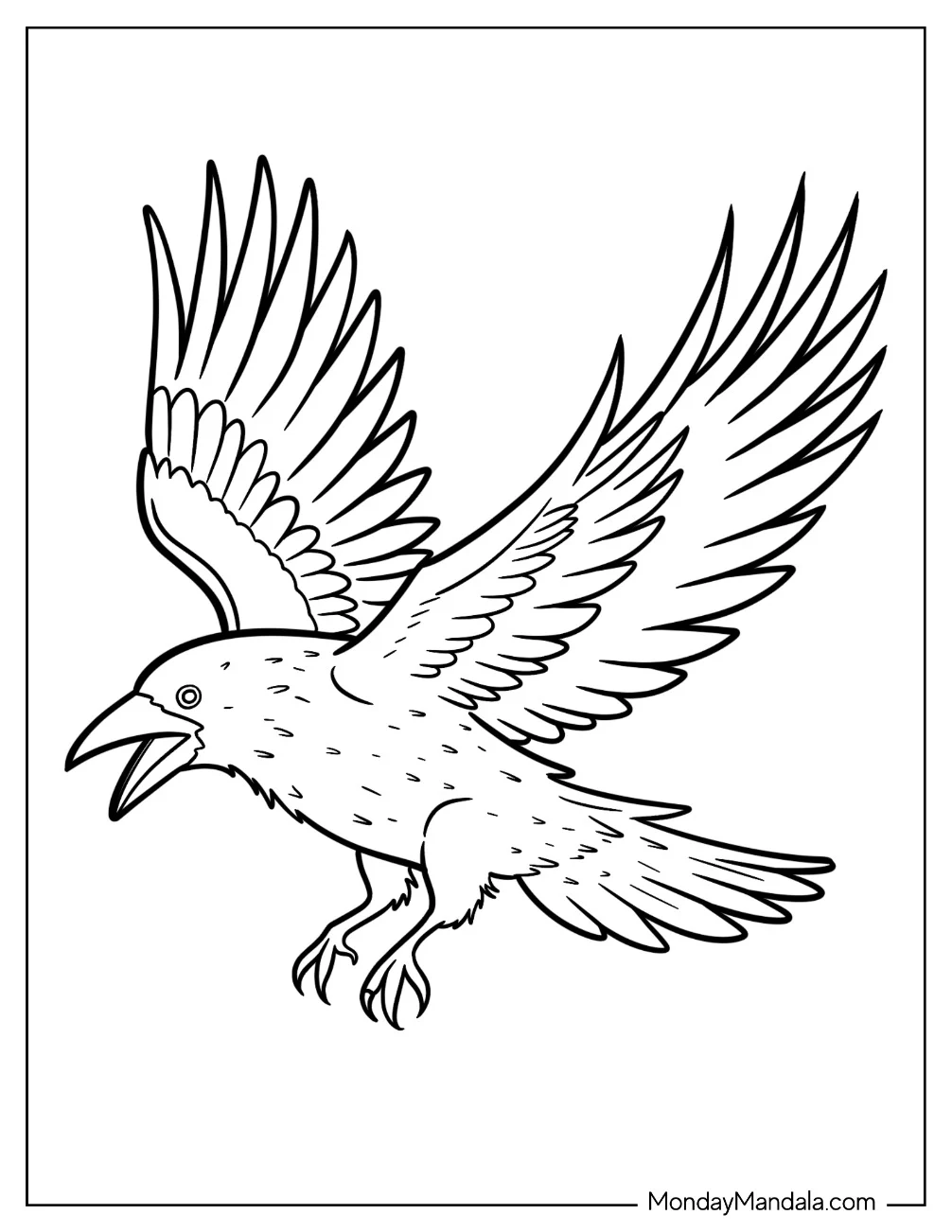 Squawking Raven Coloring Page With Wings Spread Wide coloring page