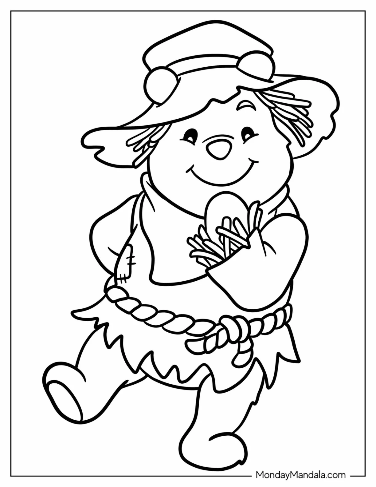 Adorable Winnie The Pooh Dressed As A Scarecrow Coloring Page For Preschoolers coloring page