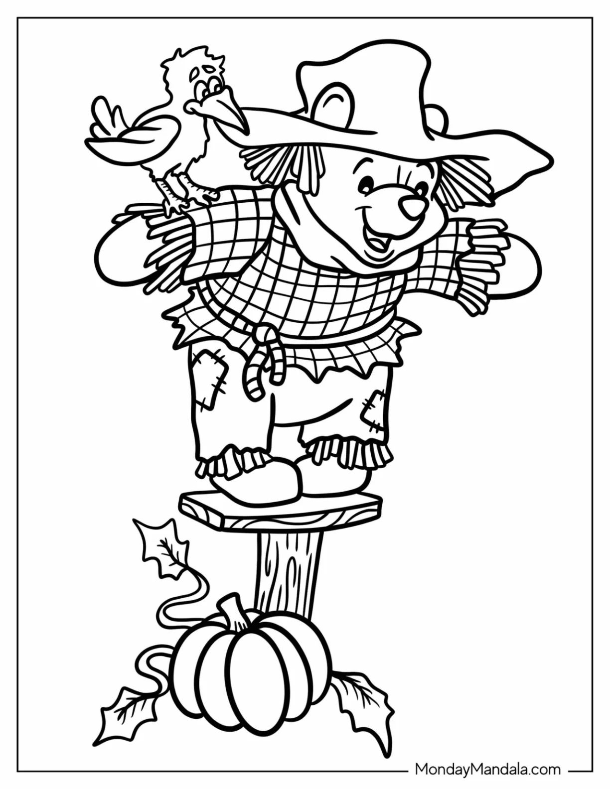 Cute Winnie The Pooh Scarecrow Coloring Page For Kids coloring page