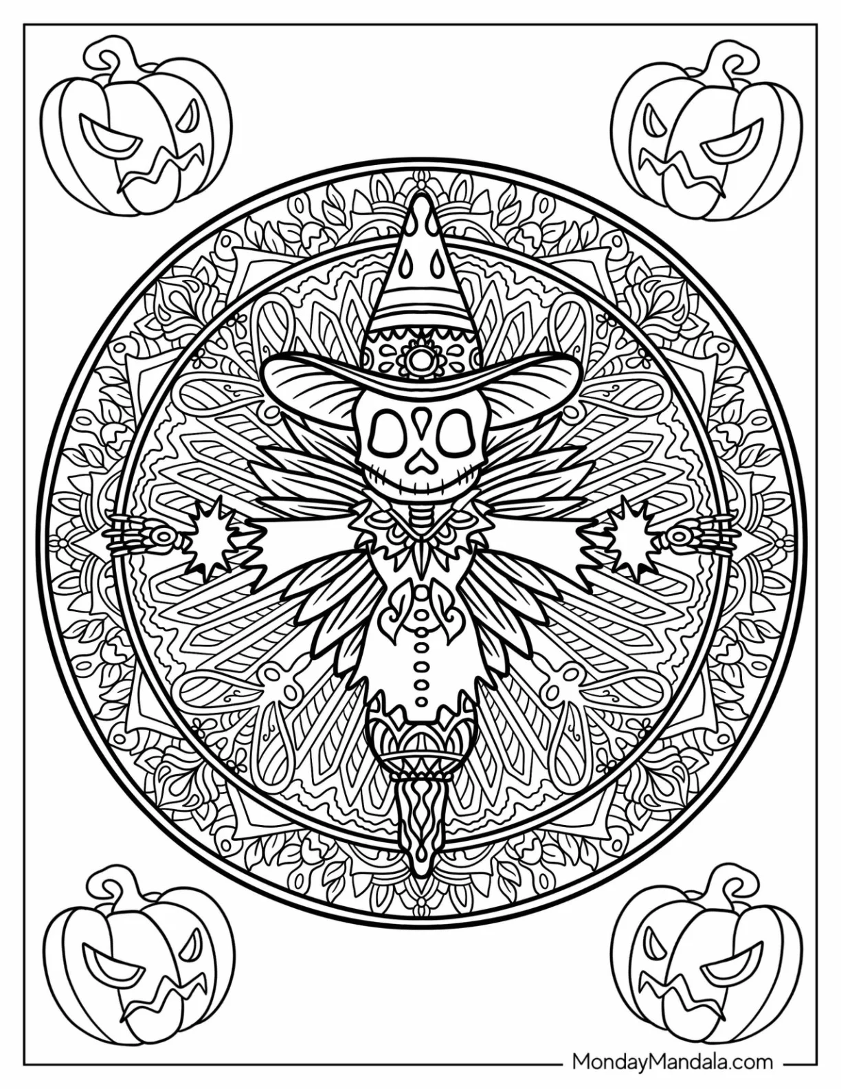 Intricate Scarecrow Coloring Page Mandala coloring page