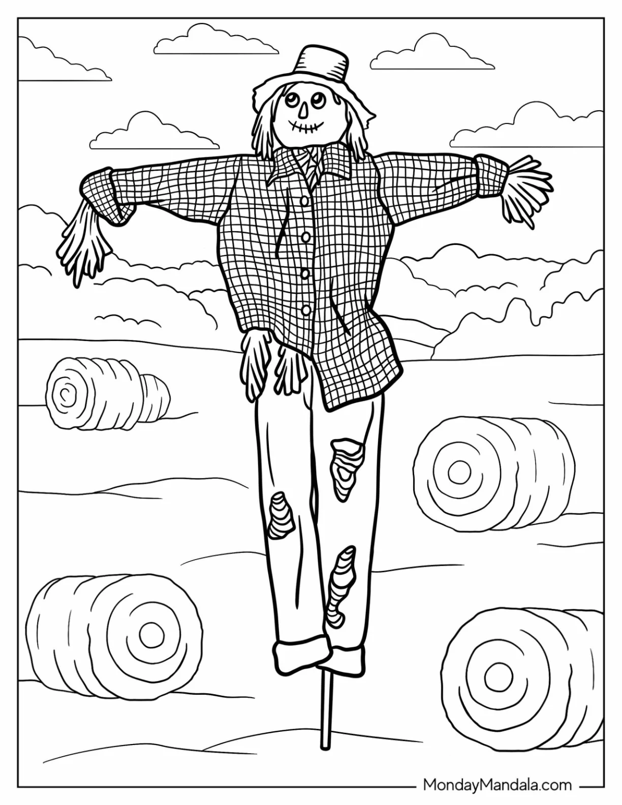Scarecrow Coloring Page Looking Up At The Sky coloring page
