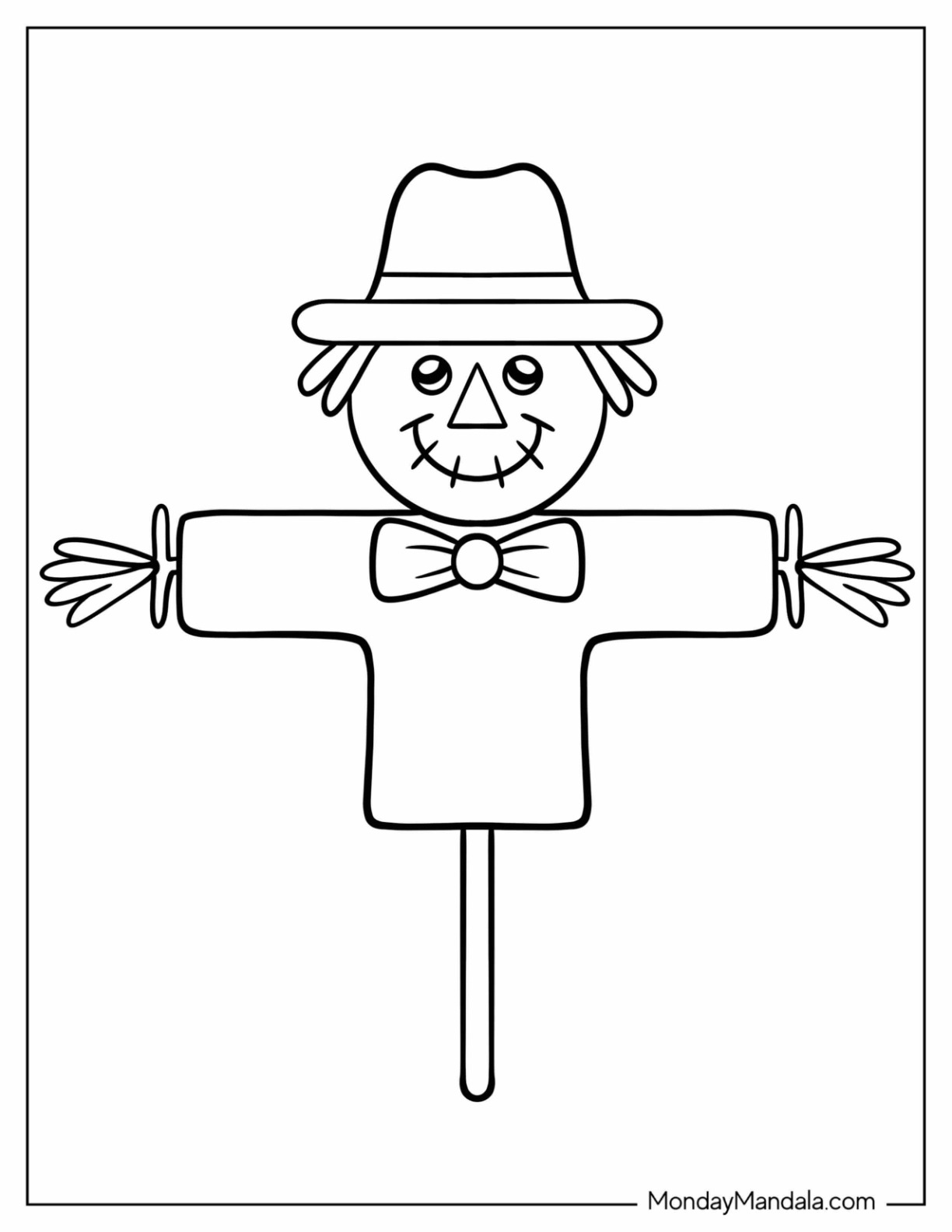 Simple Scarecrow Coloring Page With A Bowtie For Kids coloring page