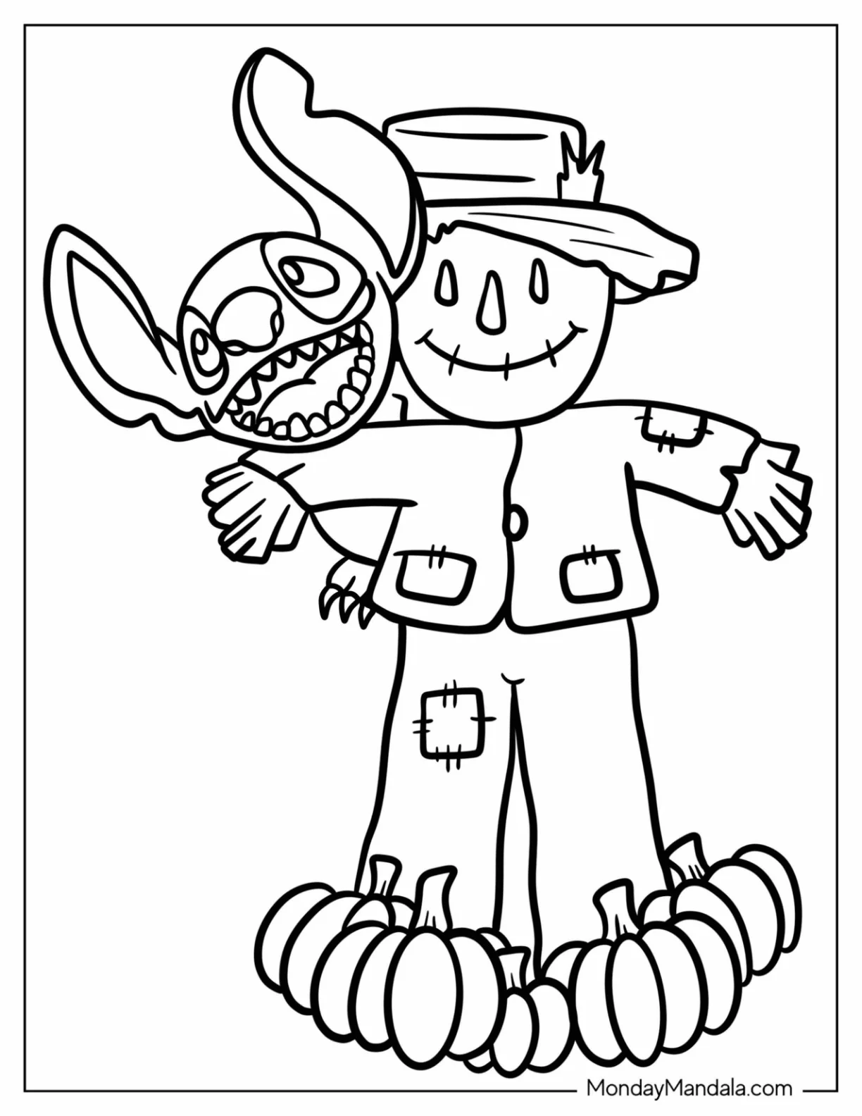Stitch Clinging To A Scarecrow Coloring Page For Kids coloring page