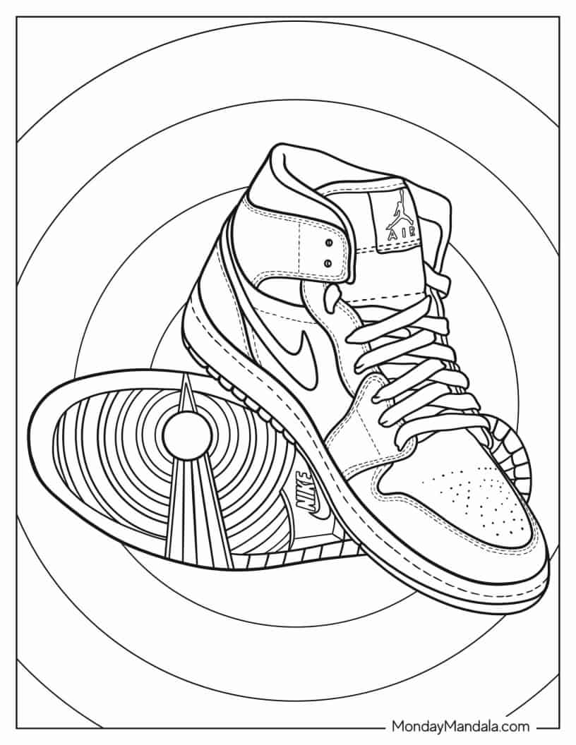 Coloring Sheet Of Air Jordan 1 Retro Mid coloring page — printable line art
