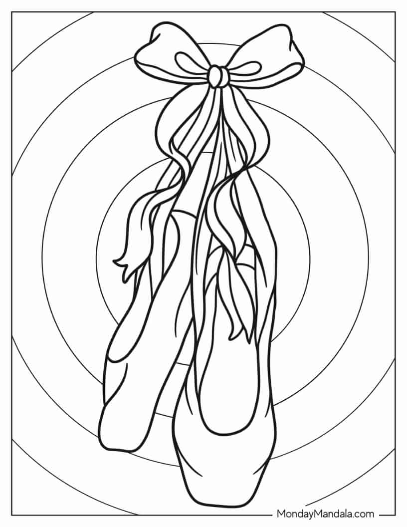 Coloring Sheet Of Ballet Shoes With Laces In A Bow coloring page