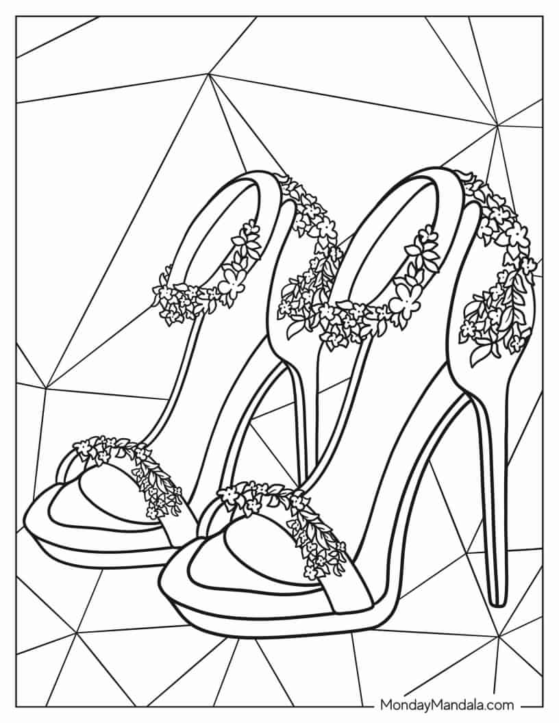 Coloring Sheet Of Floral Bridal Shoes coloring page