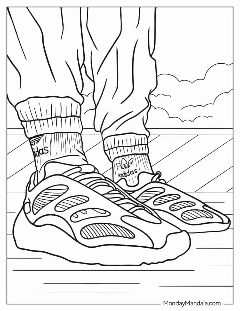 Man Wearing Yeezy Mono Safflower With Adidas Socks coloring page