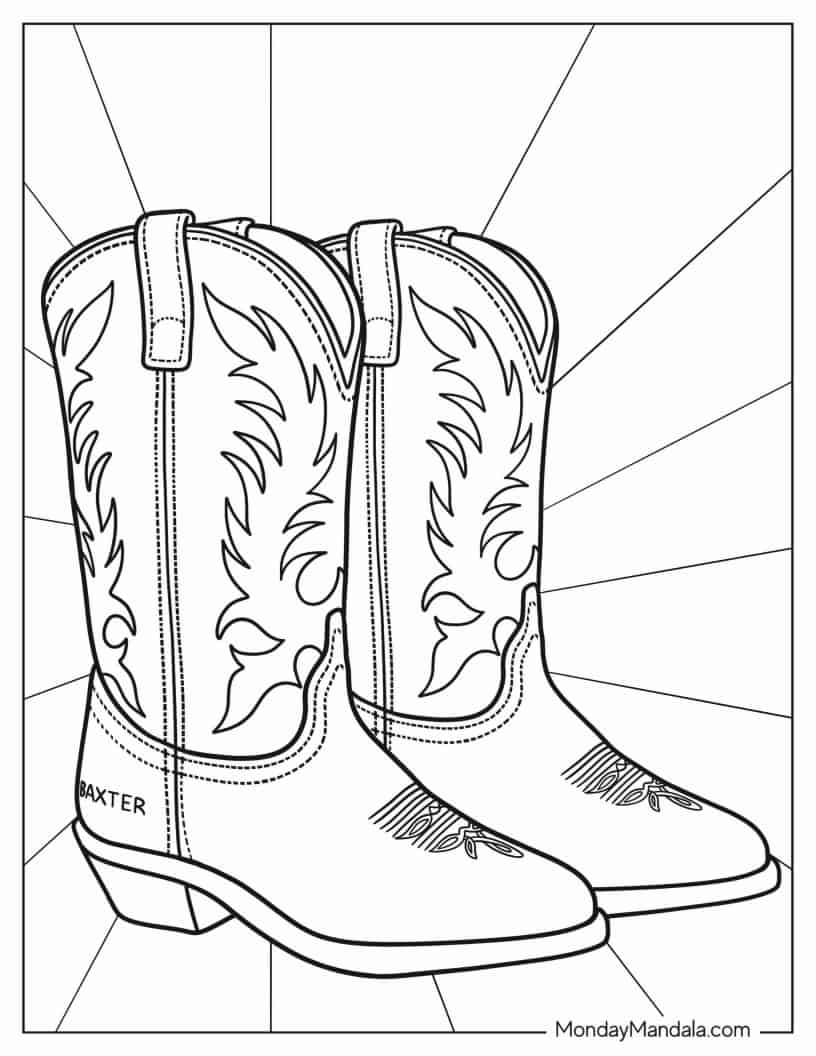 Realistic Pair Of Cowboy Boots Coloring Page coloring page