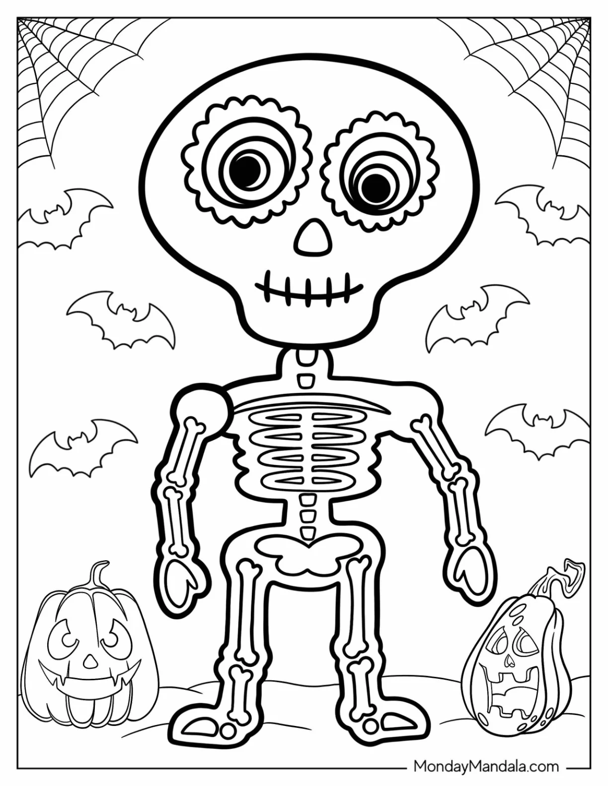 Cartoon Skeleton Coloring Page On Halloween coloring page