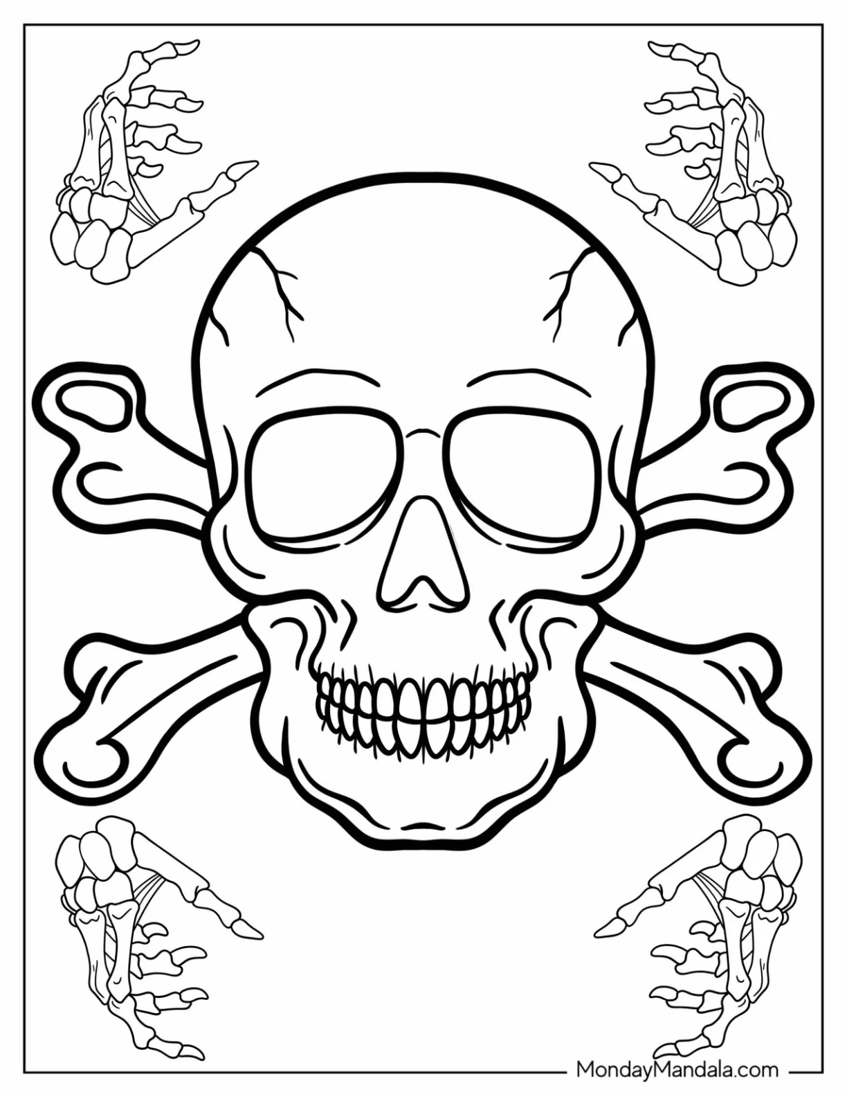 Danger Full Skull Skeleton Coloring Page coloring page — printable line art