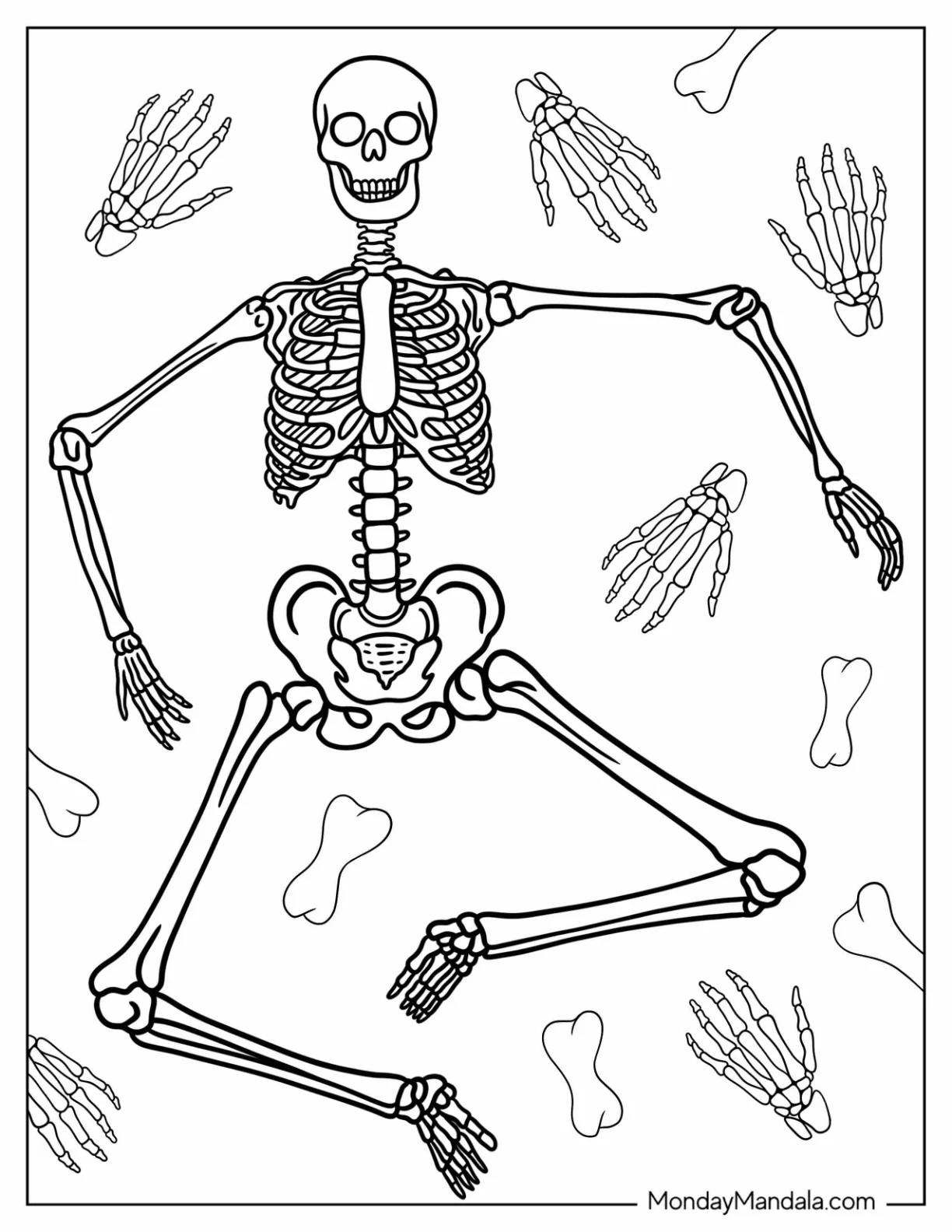 Detailed Adult Skeleton Coloring Page Dancing coloring page — printable line art
