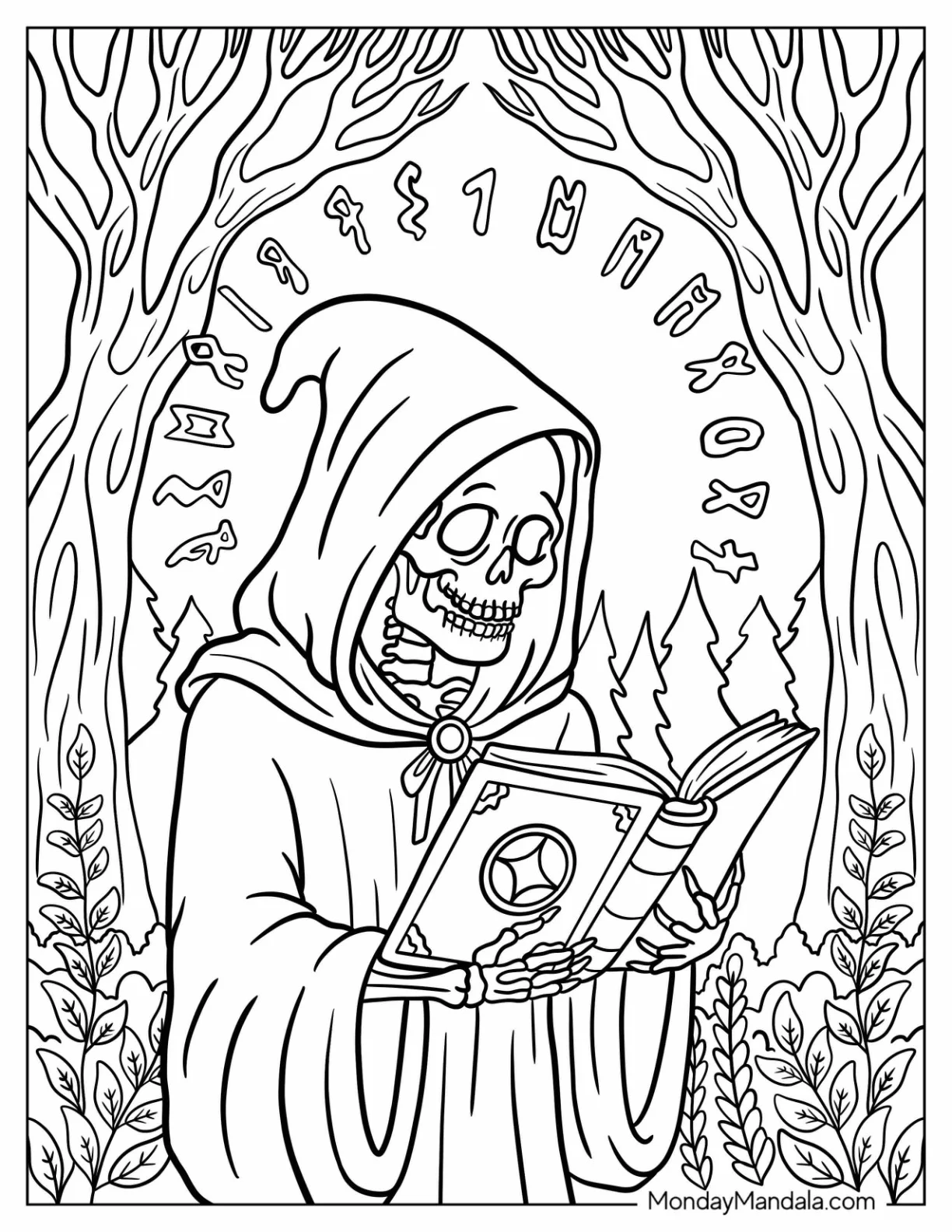 Skeleton Coloring Page Sorcerer Reading from the Ancient Tome coloring page