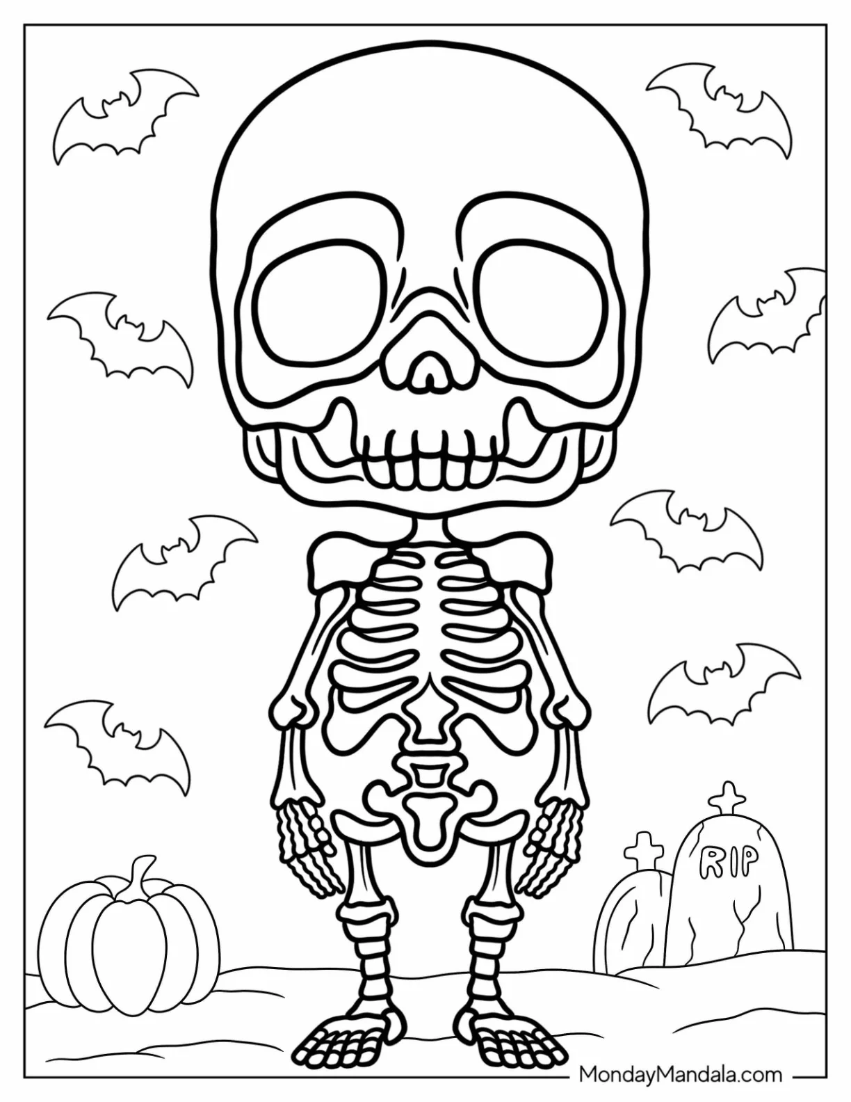 Spooky Chibi Skeleton Coloring Page In Halloween coloring page