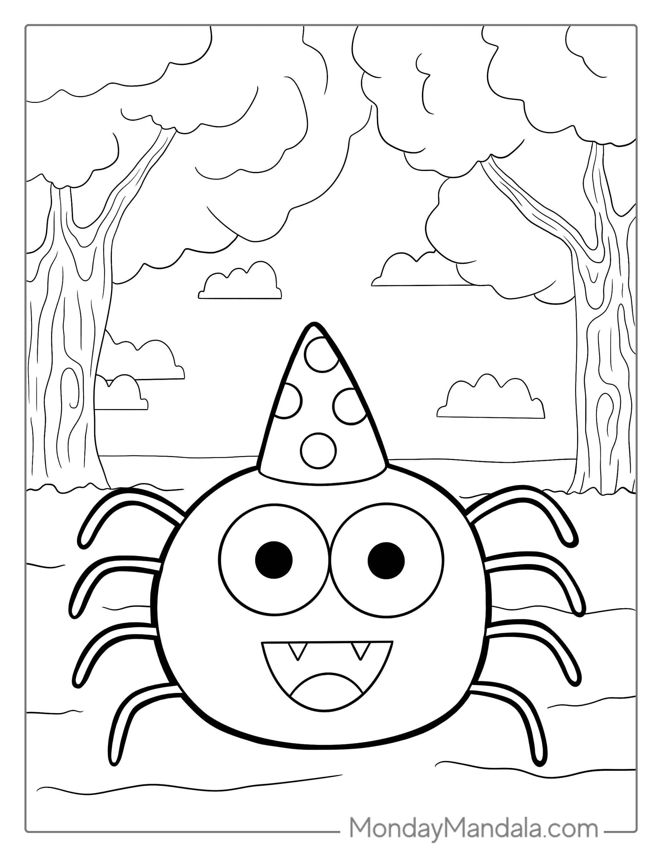 Cartoon Spider Wearing A Birthday Hat Coloring Sheet coloring page