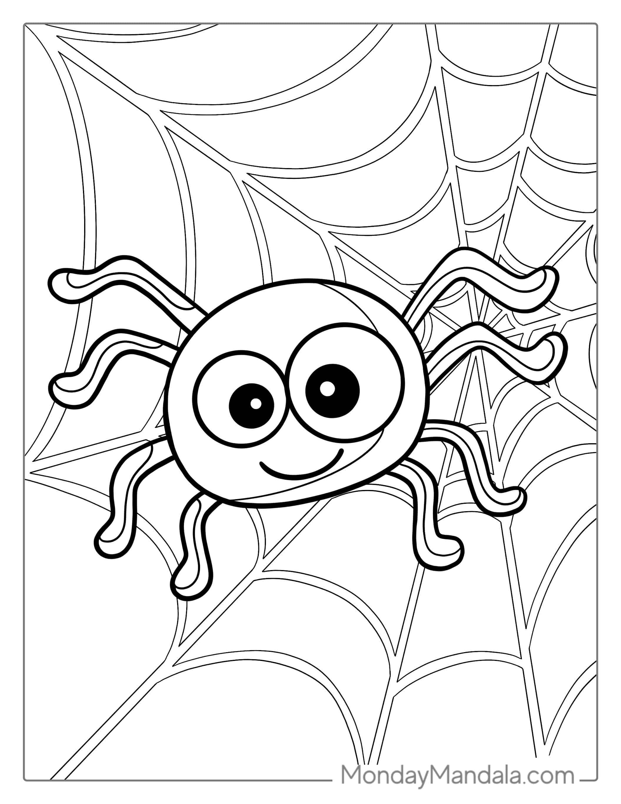 Cute Cartoon Spider On Web coloring page