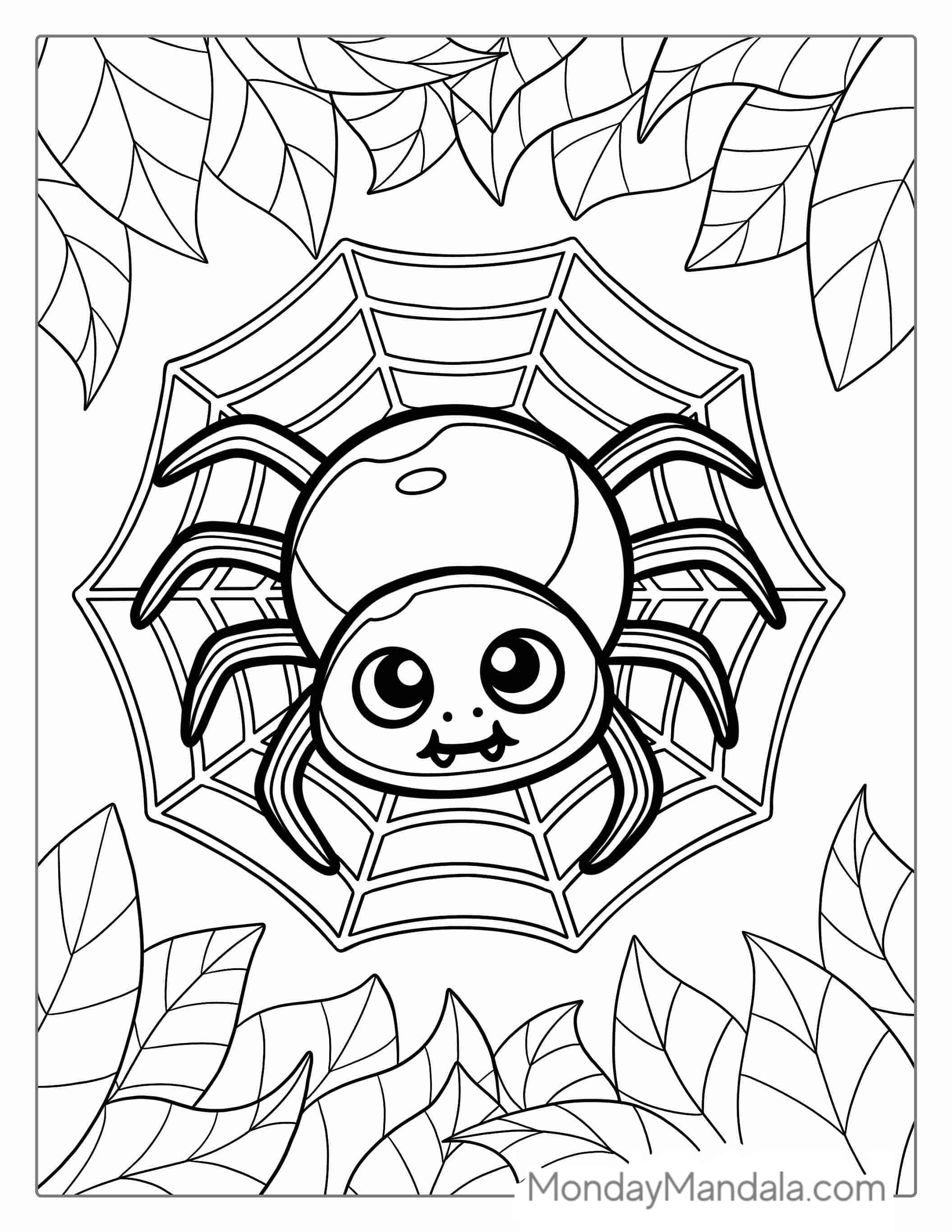 Simple Outline Of Cute Spider For Preschoolers coloring page — printable line art