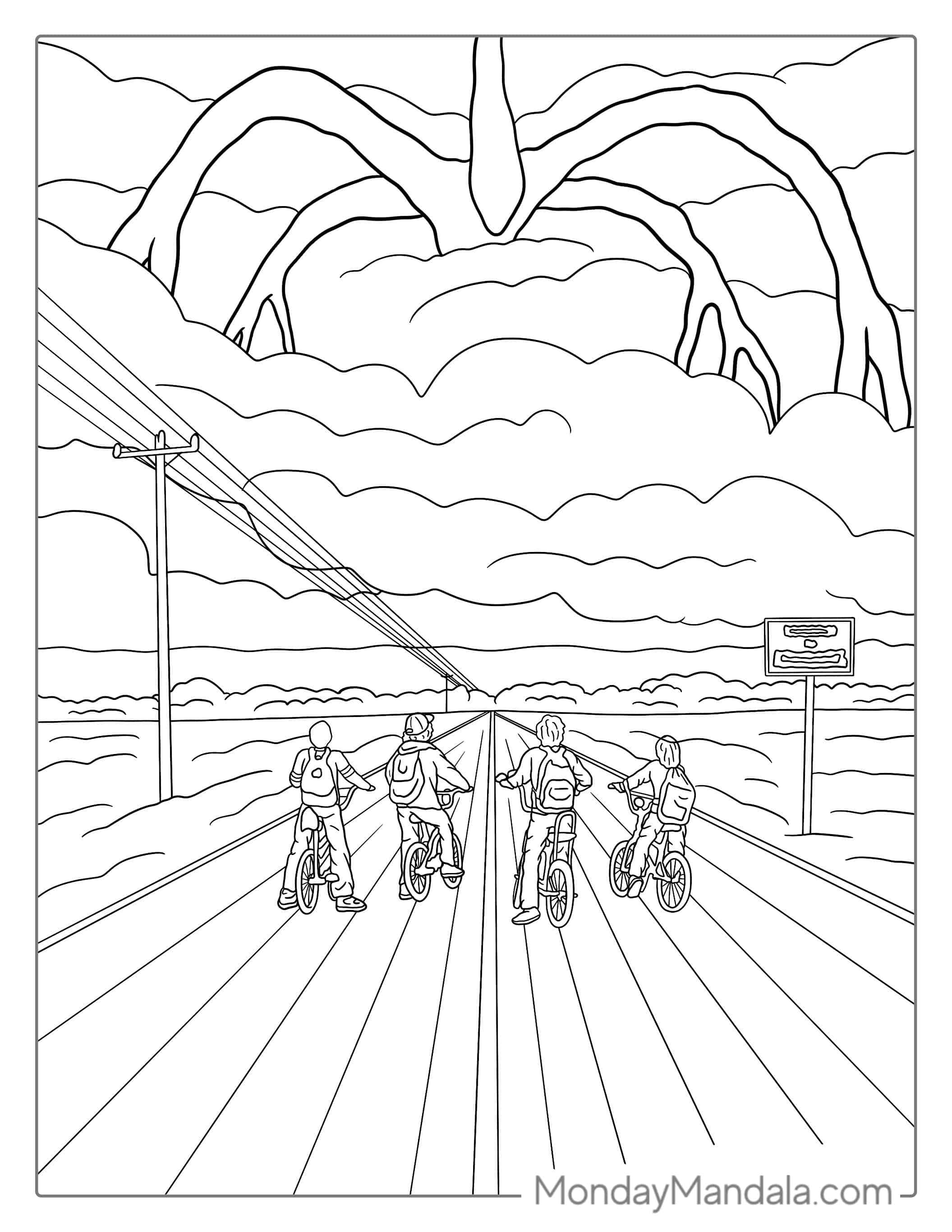 Coloring Page Of Mike, Dustin Will and Lucas On Bikes coloring page