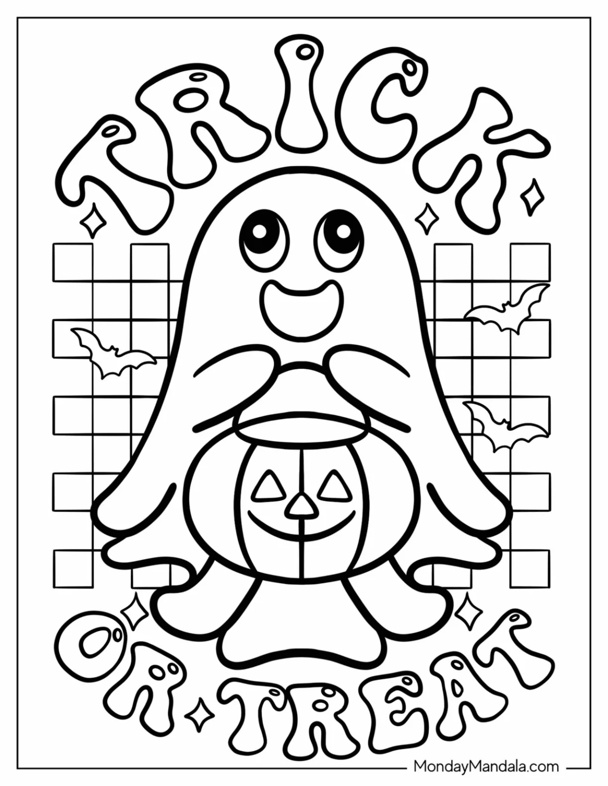 Adorable Ghost Holding Trick Or Treat Coloring Page Bucket For Preschoolers coloring page
