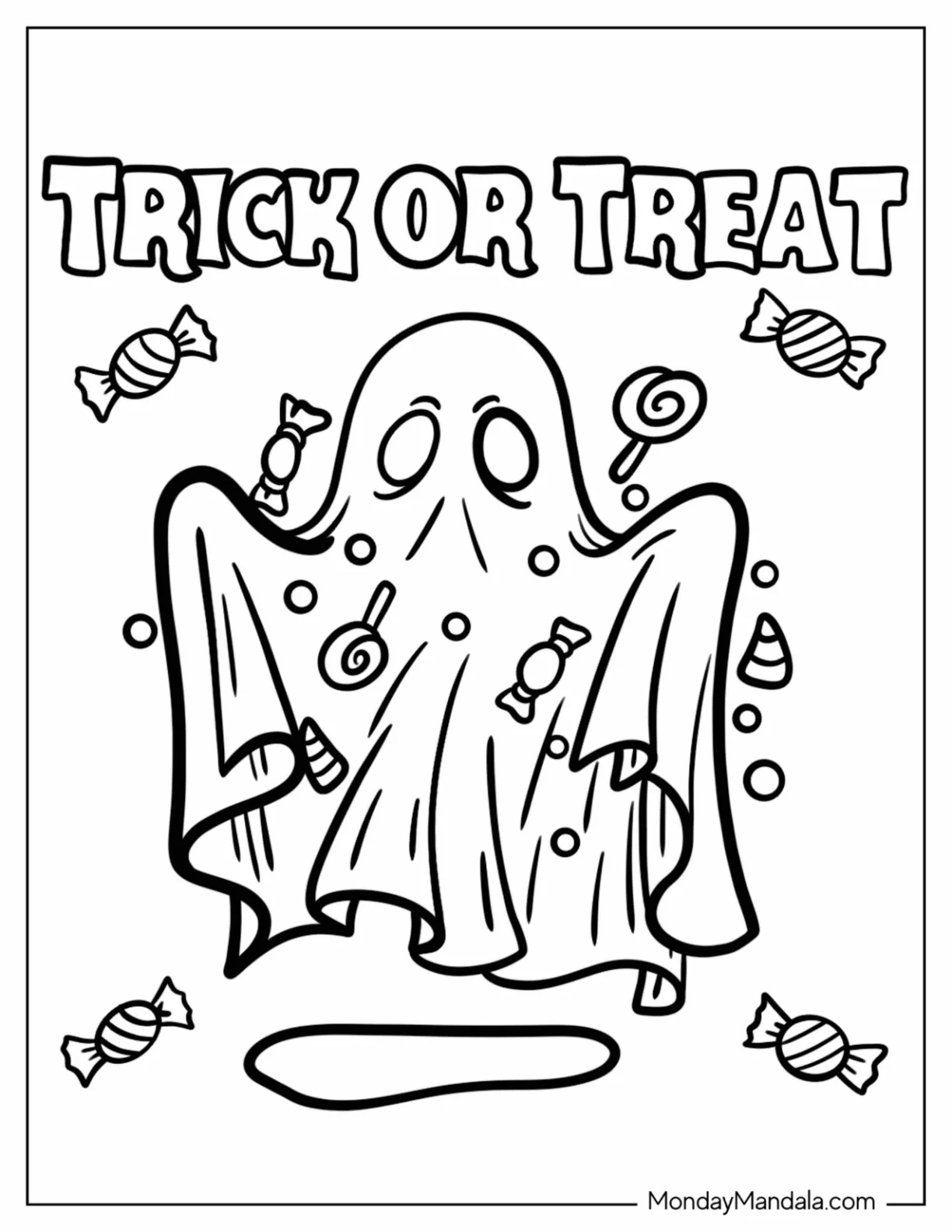 Blanket Ghost Scattering Trick Or Treat Coloring Page Candies coloring page