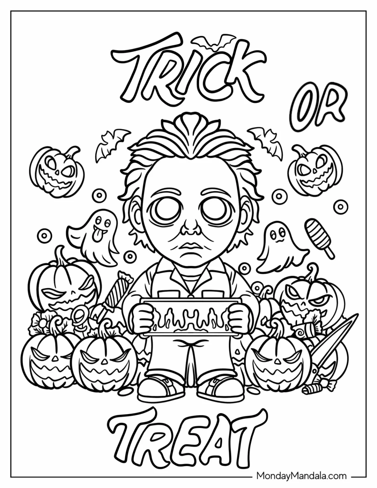 Chibi Michael Myers Trick Or Treat Coloring Page For Kids coloring page