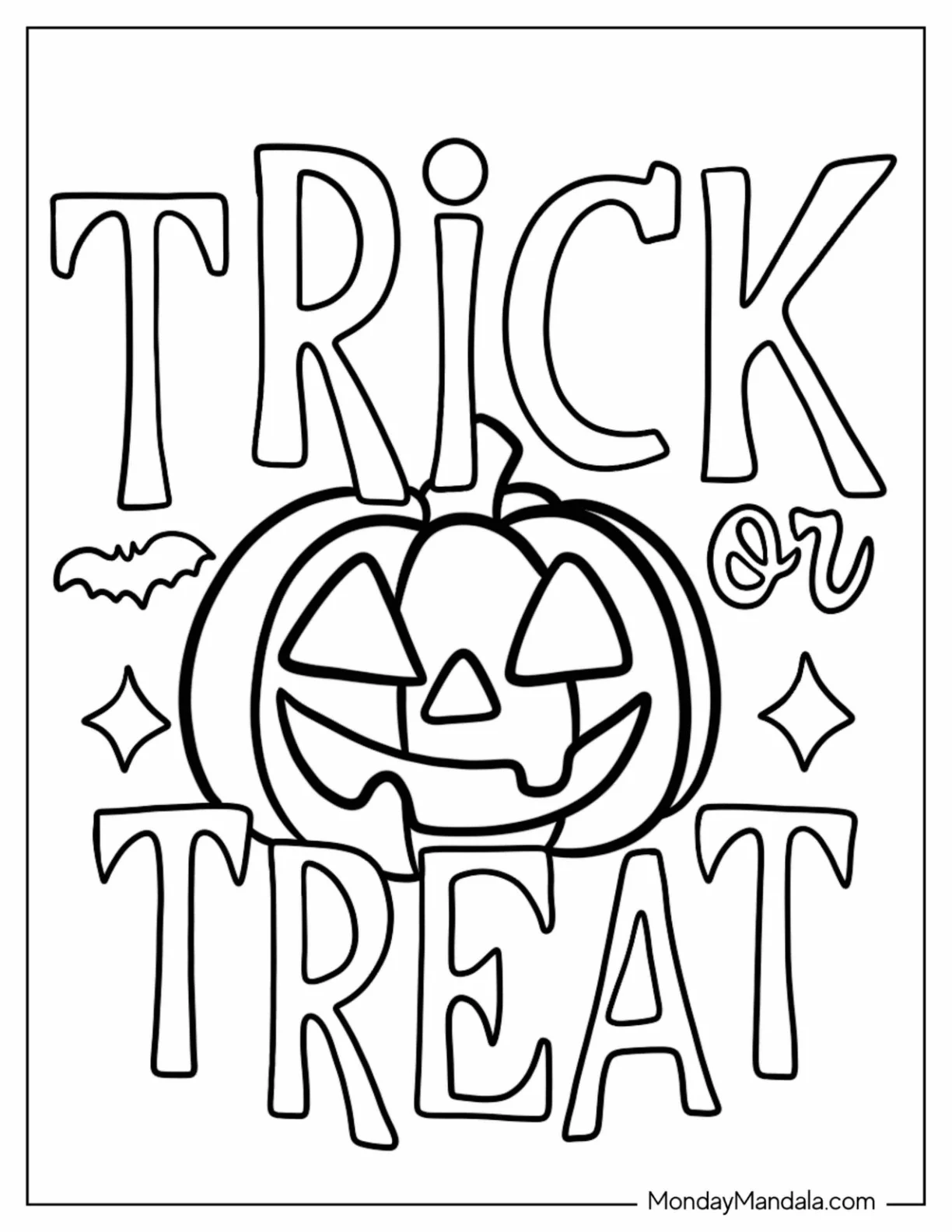 Smiling Jack O Lantern With Easy Trick Or Treat Coloring Page Words coloring page