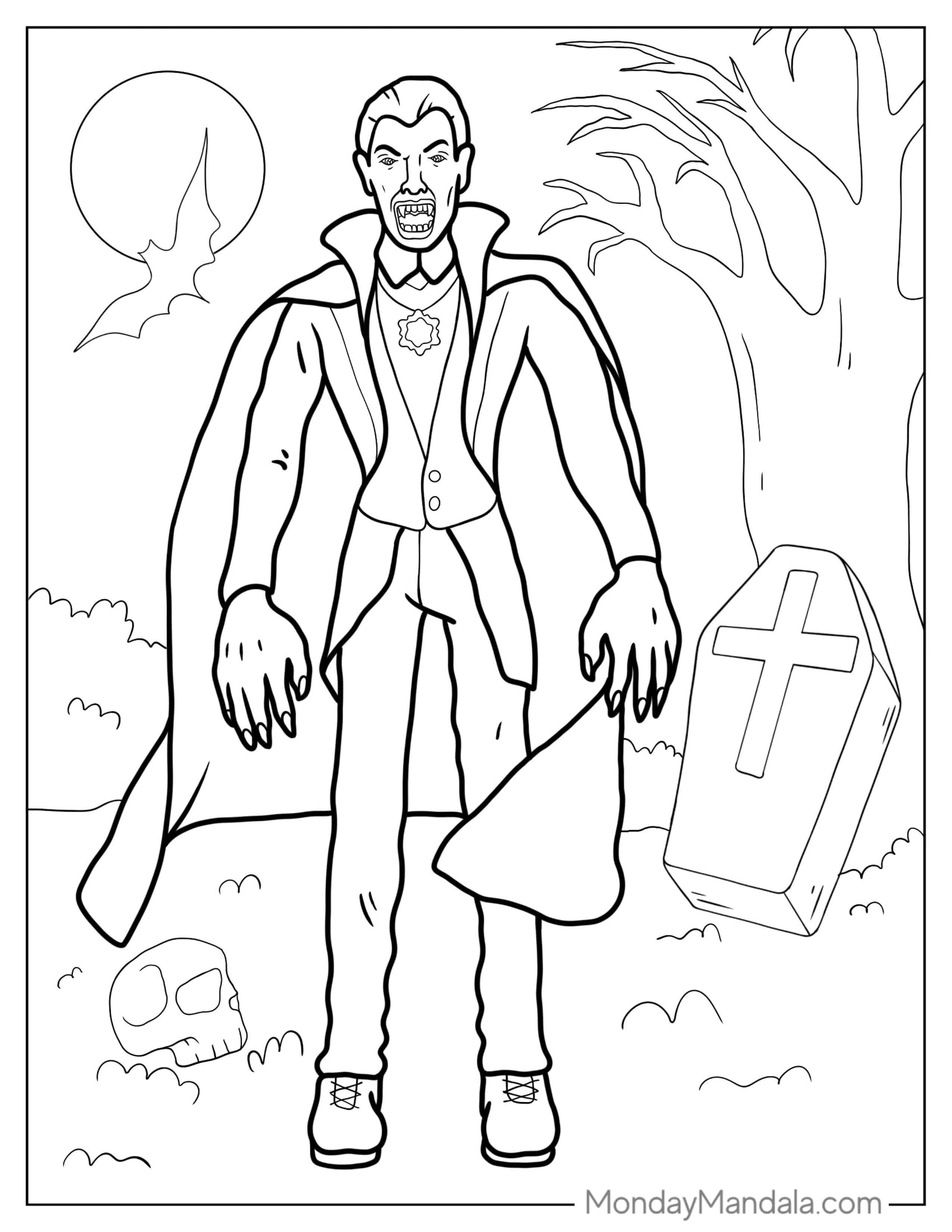 Coloring Page Of Vampire During Halloween coloring page
