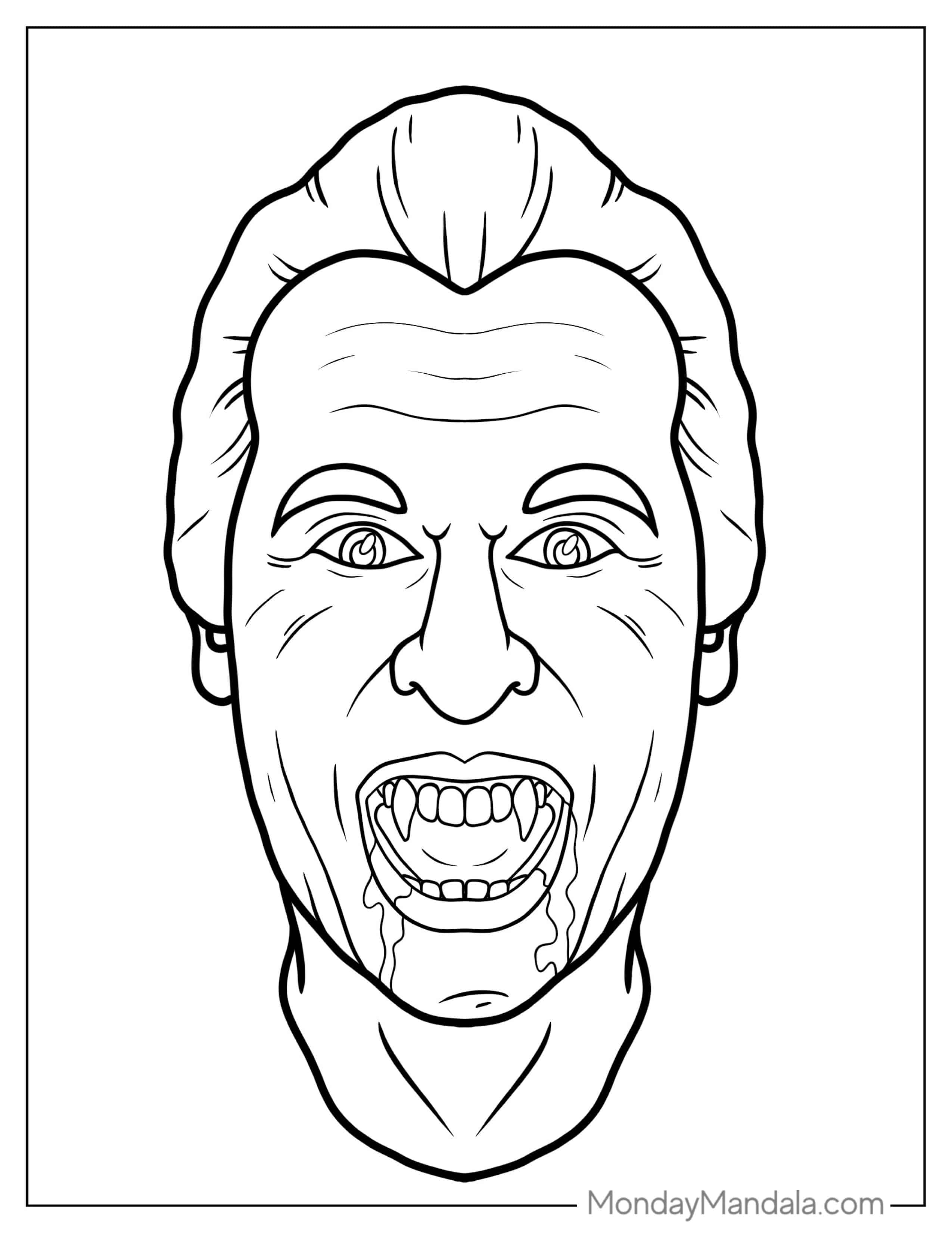 Dracula Face With Fangs And Blood To Color coloring page