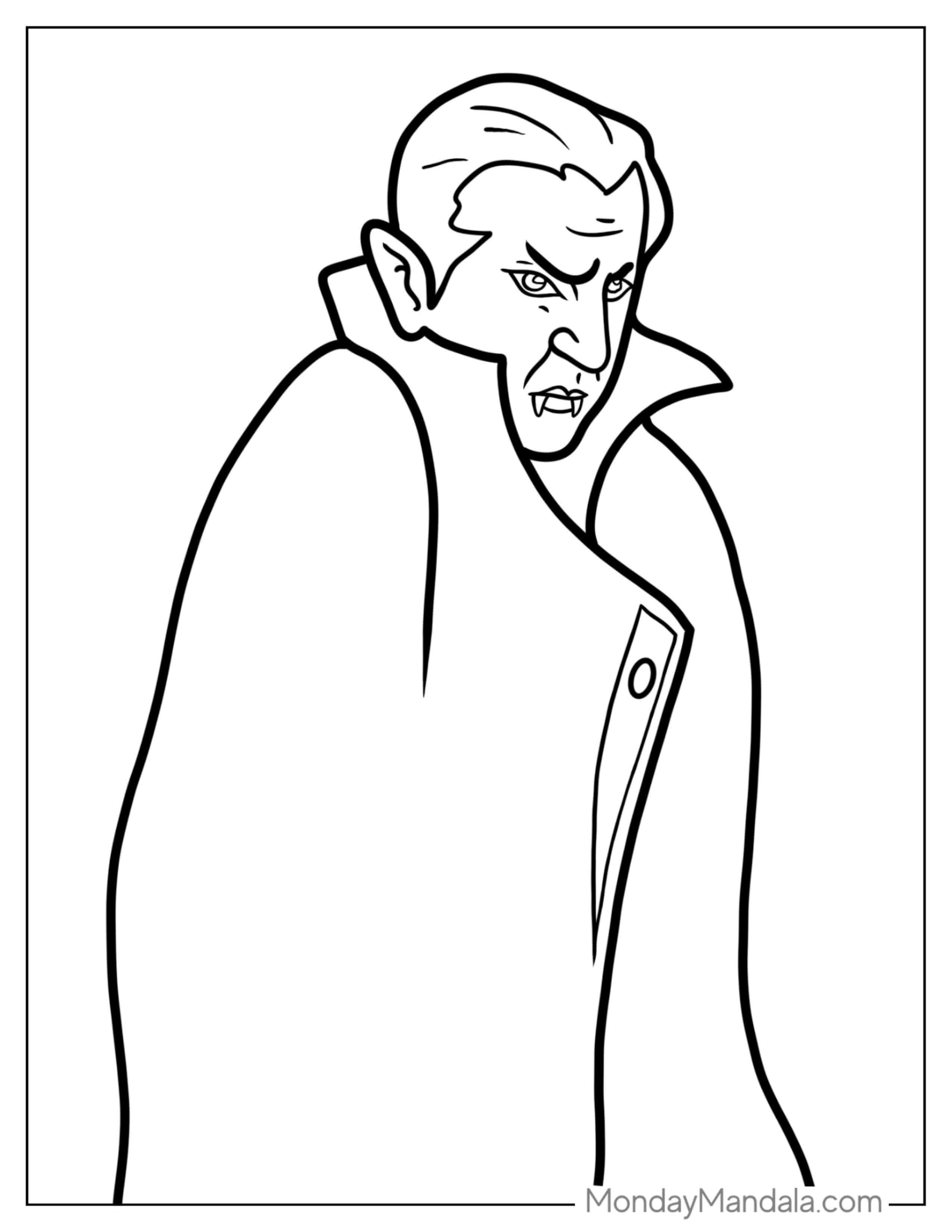 Easy Outline Of a Vampire In Cape For Kids coloring page