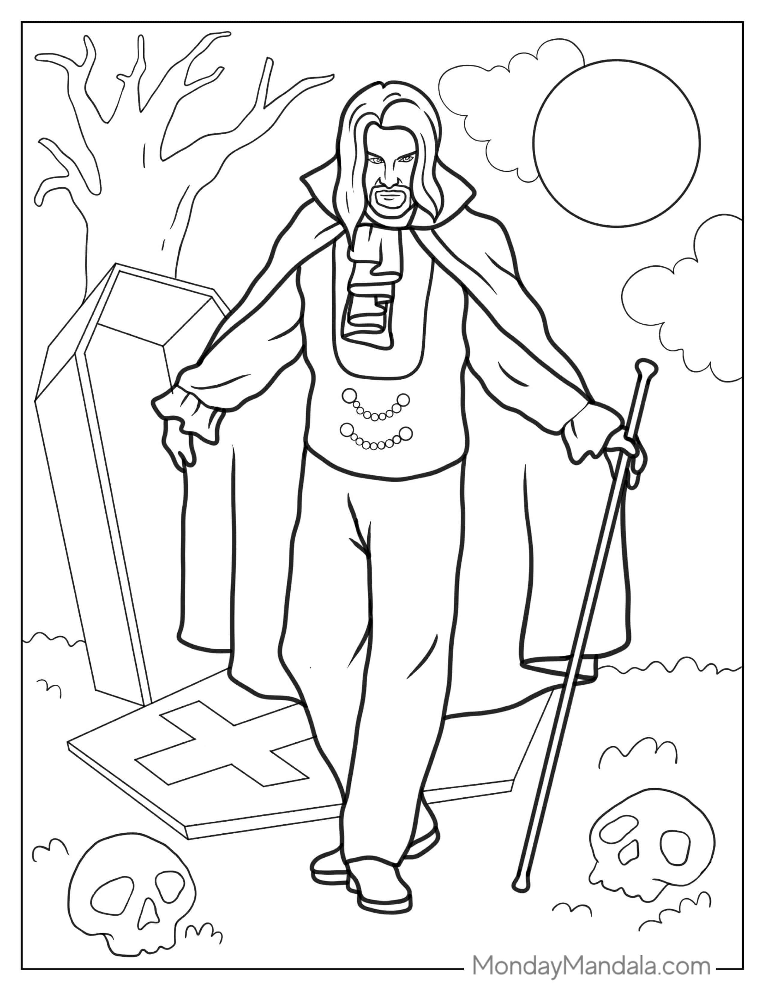 Gothic Vampire Coloring Sheet coloring page — printable line art
