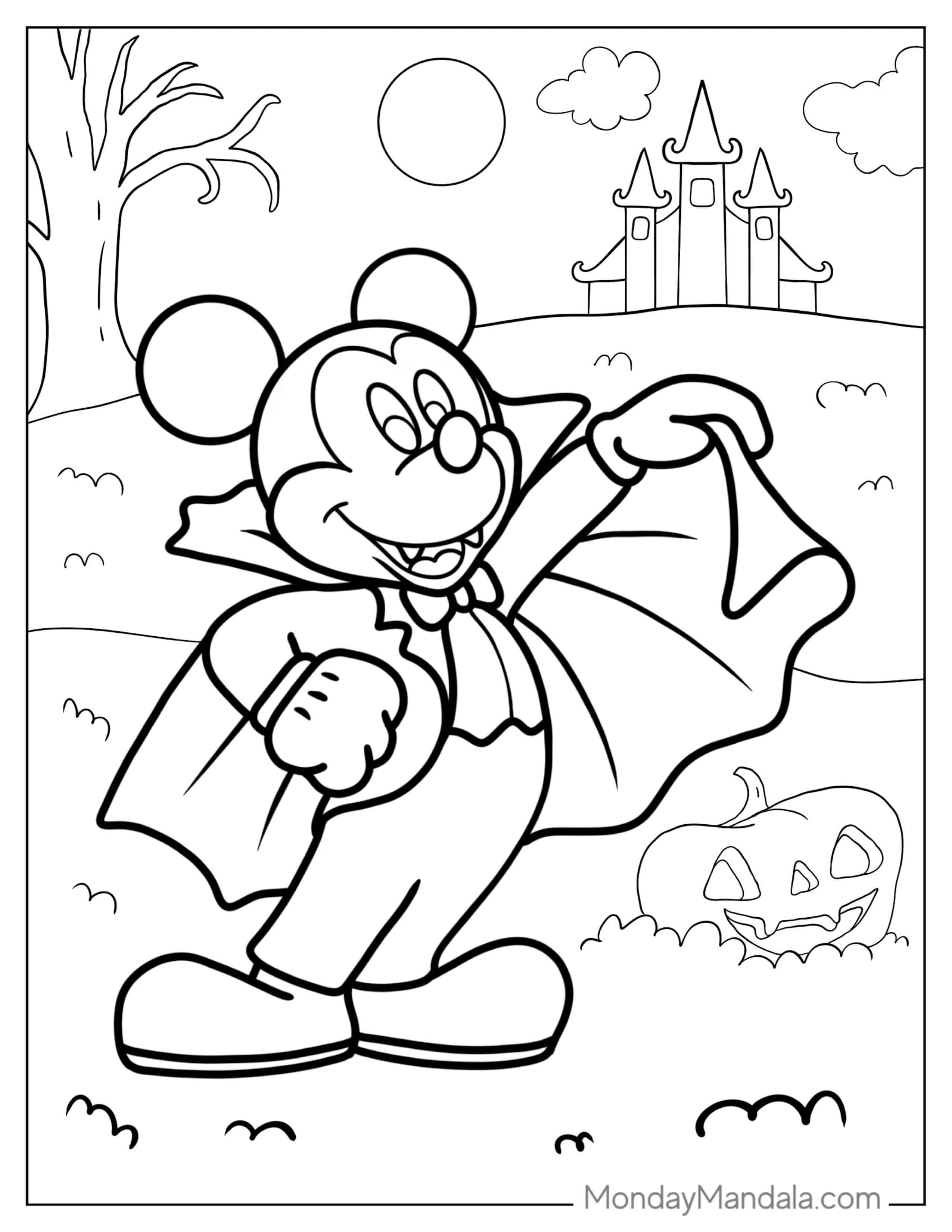 Halloween Themed Mickey Mouse Vampire To Color coloring page