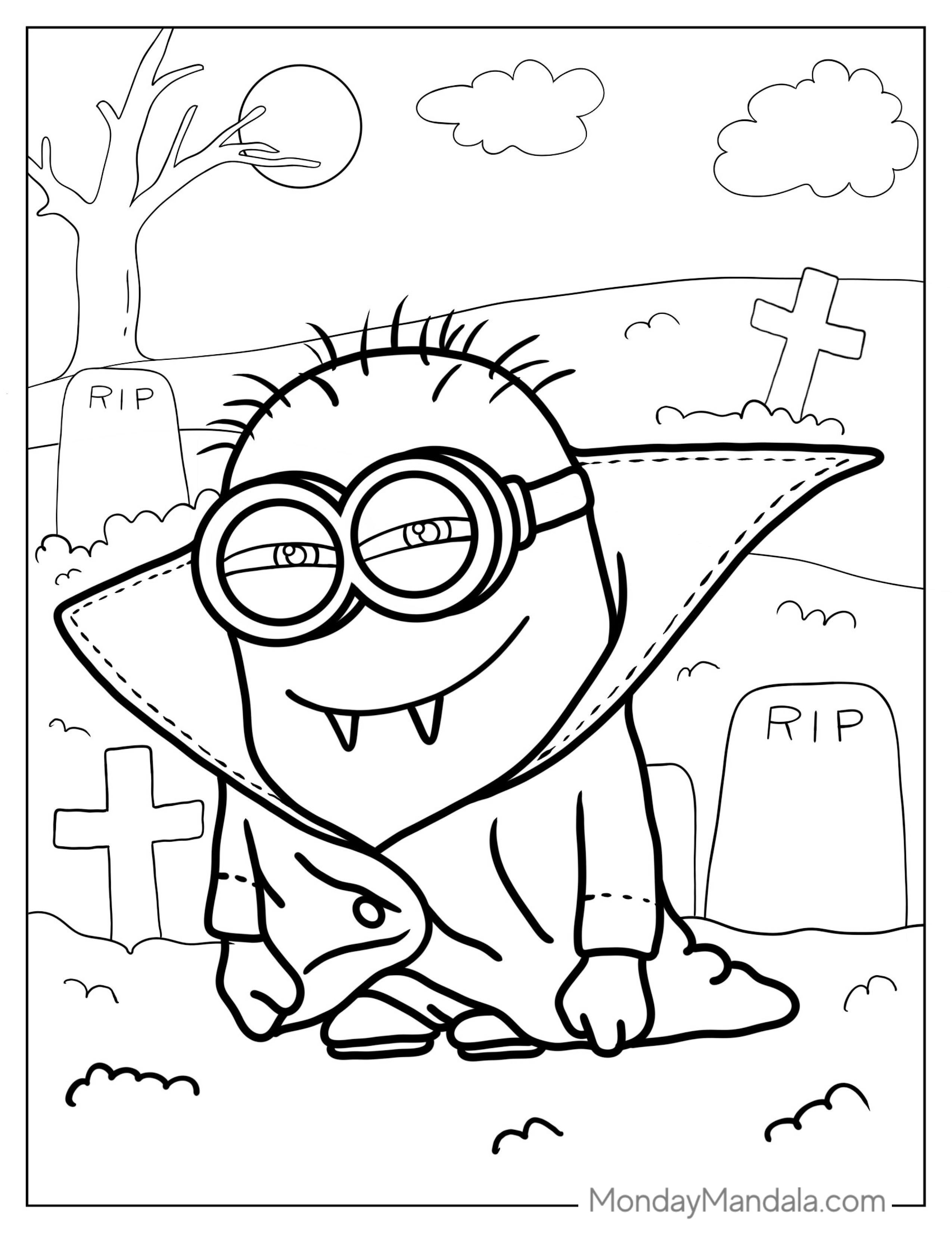 Halloween Themed Minion Vampire To Color coloring page