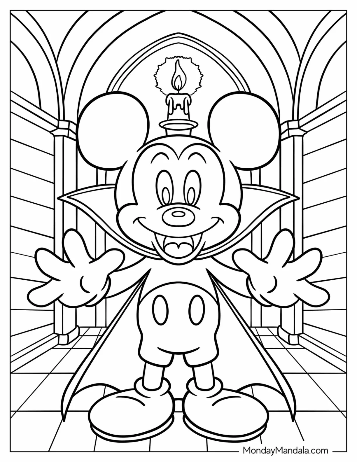 Smiling Vampire Coloring Page Mickey Mouse In Castle For Kids coloring page