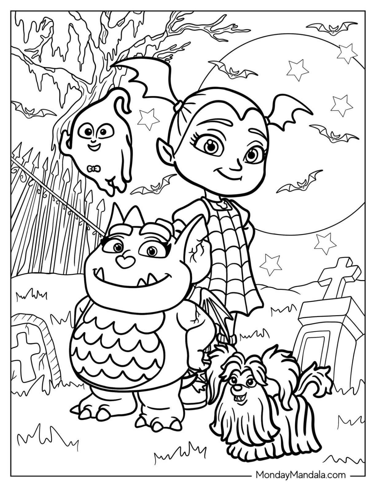 Kawaii Vampirina Coloring Page With Gregoria, Demi, And Wolfie coloring page
