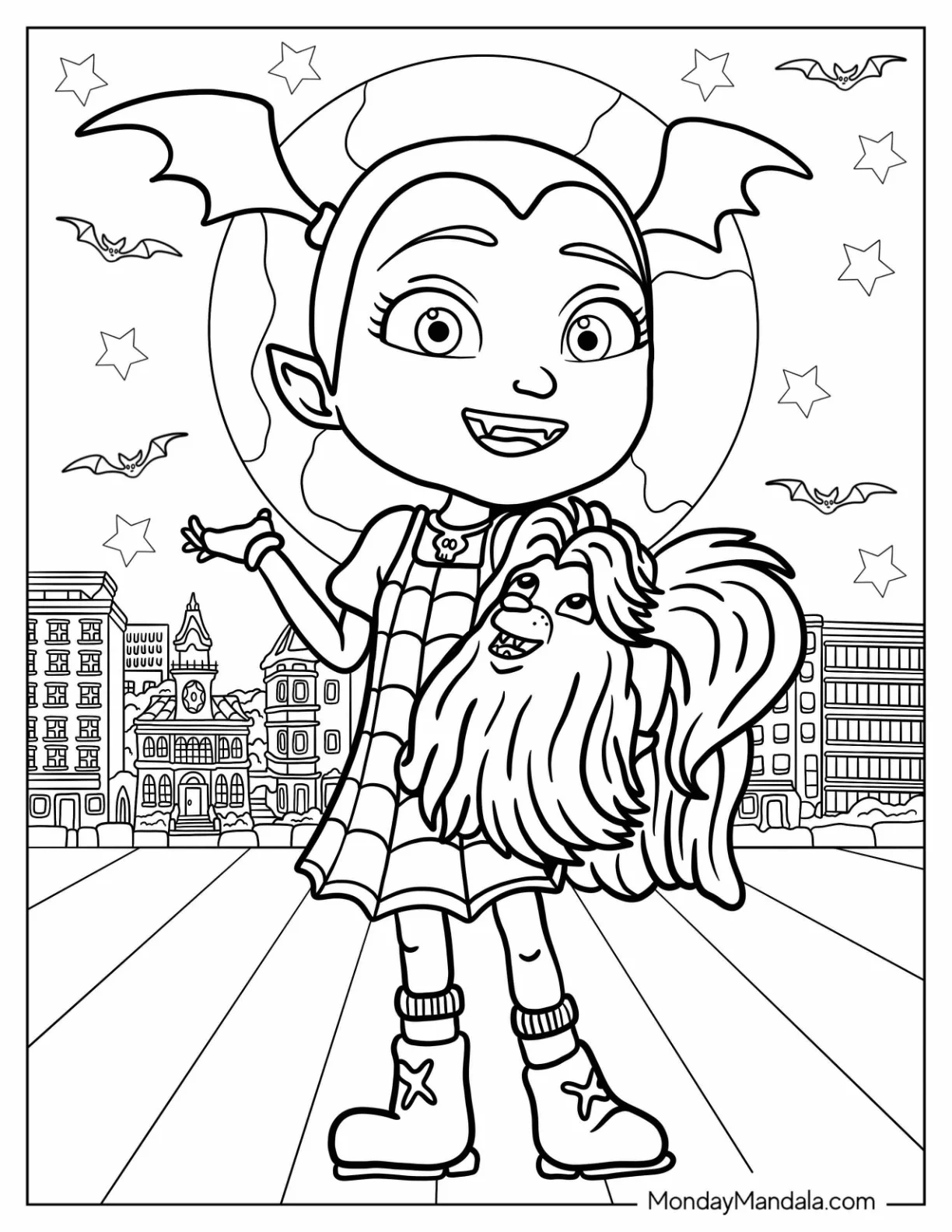 Vampirina Coloring Page Carrying Wolfie For Kids coloring page — printable line art