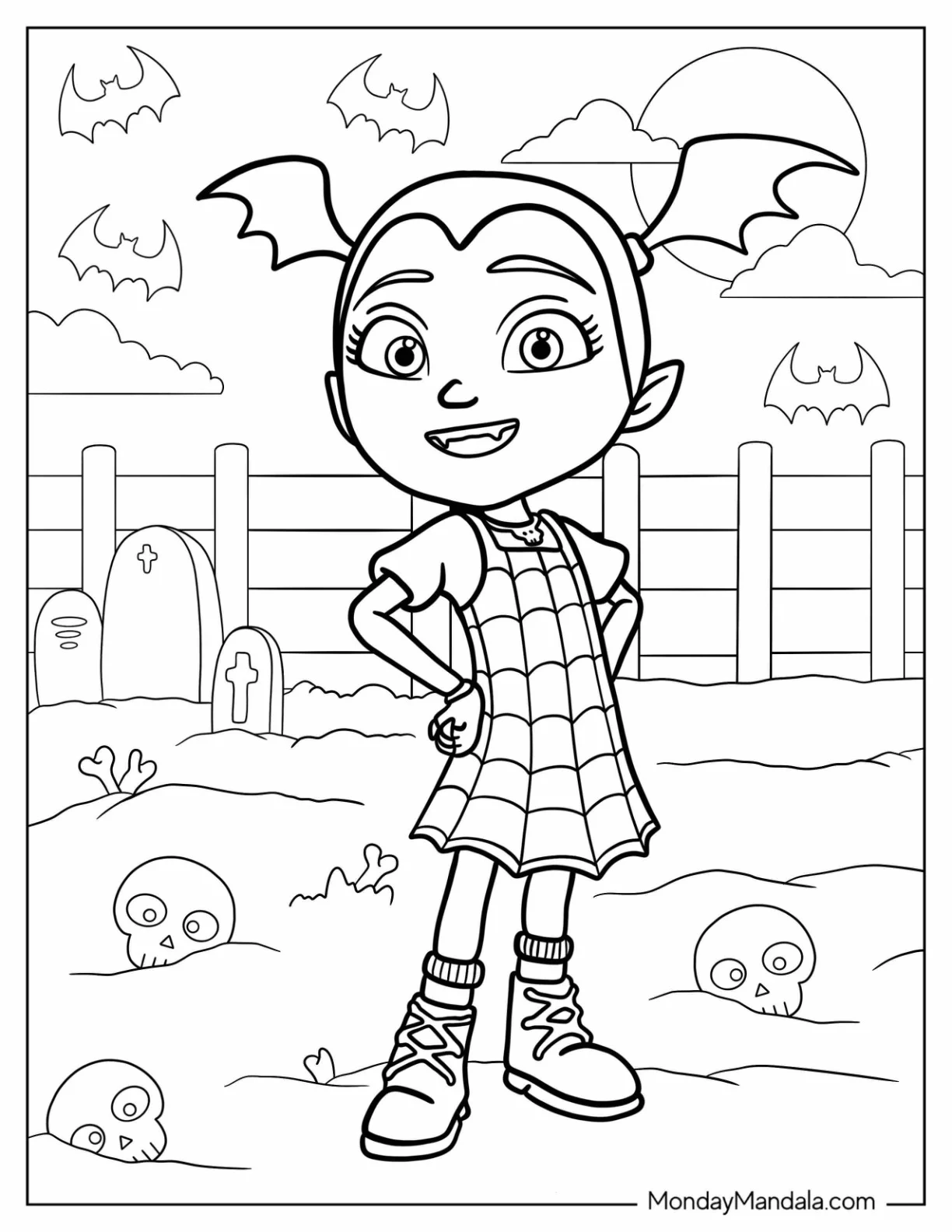 Vampirina Coloring Page In The Cemetery With Skulls coloring page